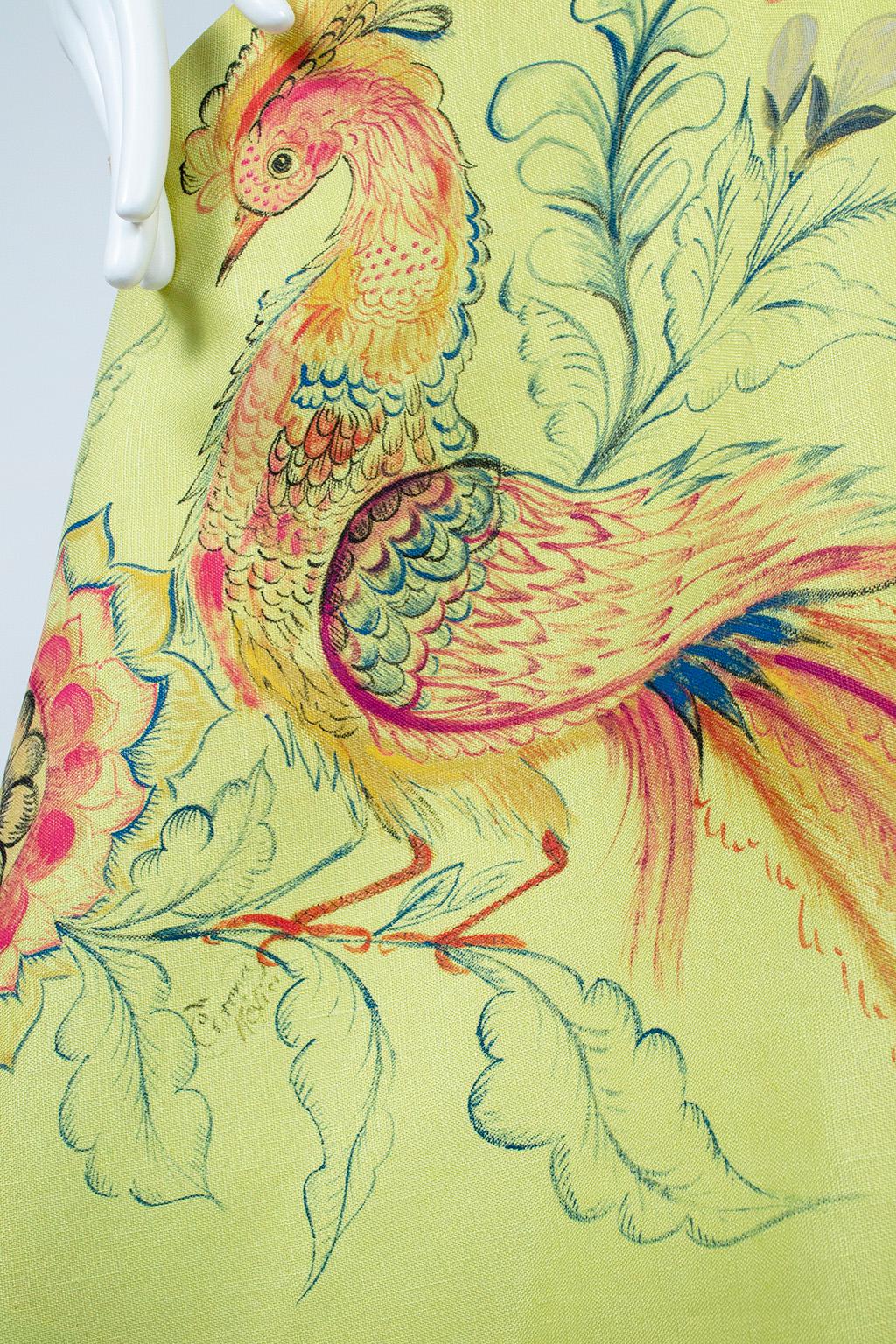 Bespoke Lime Hand-Painted Salvador Corona Peacock Skirt and Top, Mexico-M, 1950s For Sale 9