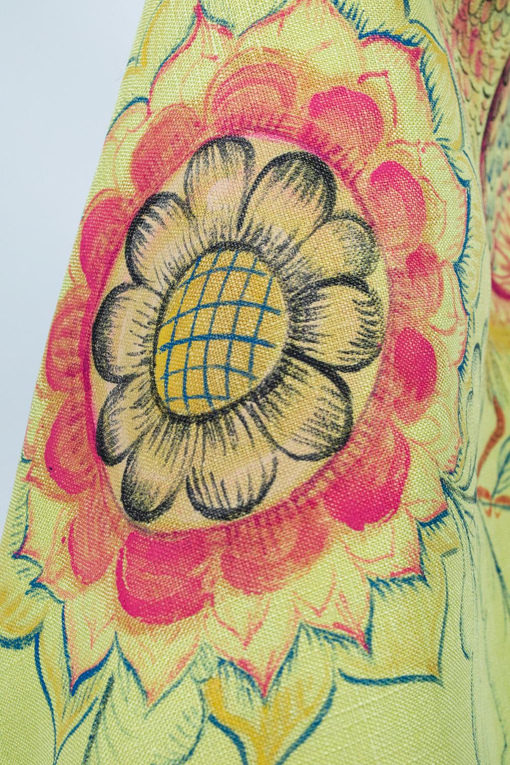 Bespoke Lime Hand-Painted Salvador Corona Peacock Skirt and Top, Mexico-M, 1950s For Sale 10