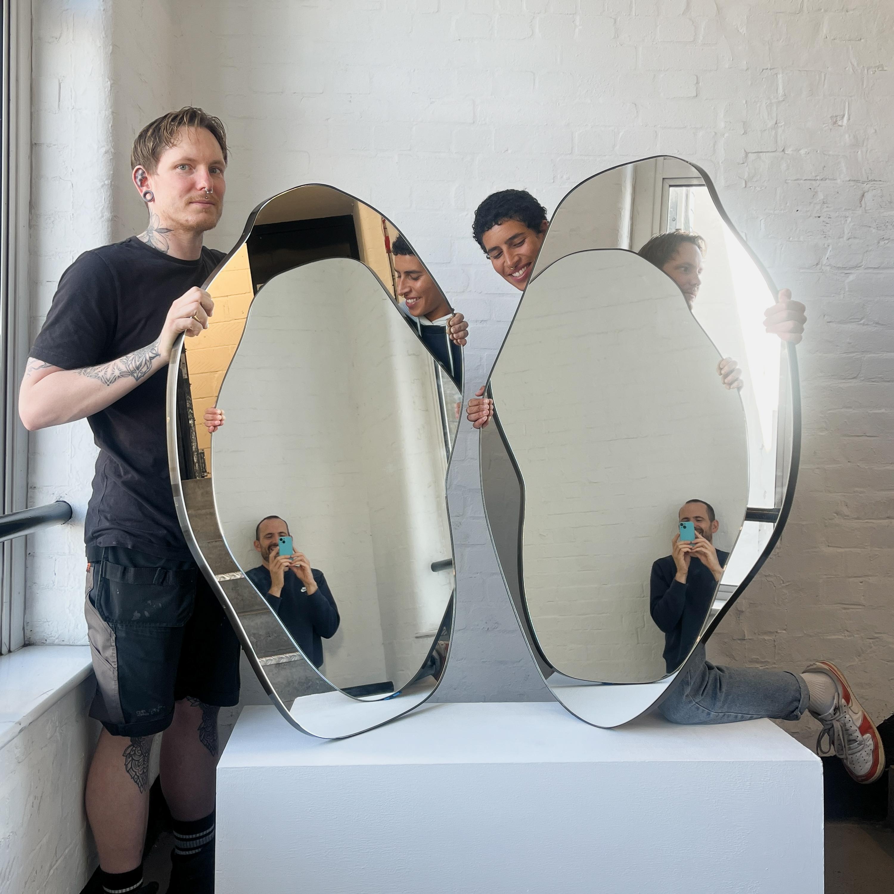 British Bespoke listing for Chango Freeform Organic Shape Mirror Bronze Patina Frame - B For Sale