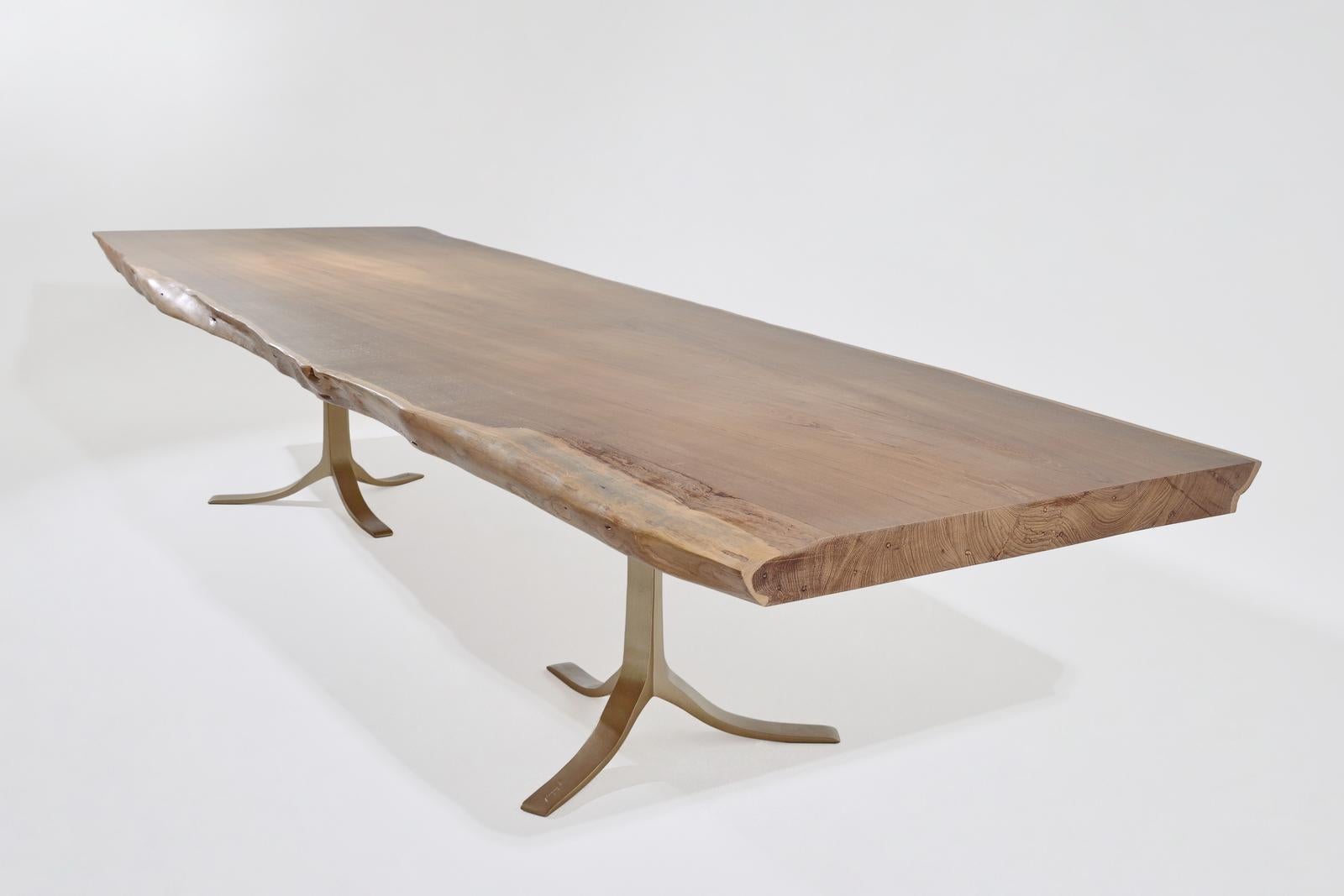 Bespoke Live Edge Grand Dining Table, Sand Cast Brass Base, by P. Tendercool For Sale 8