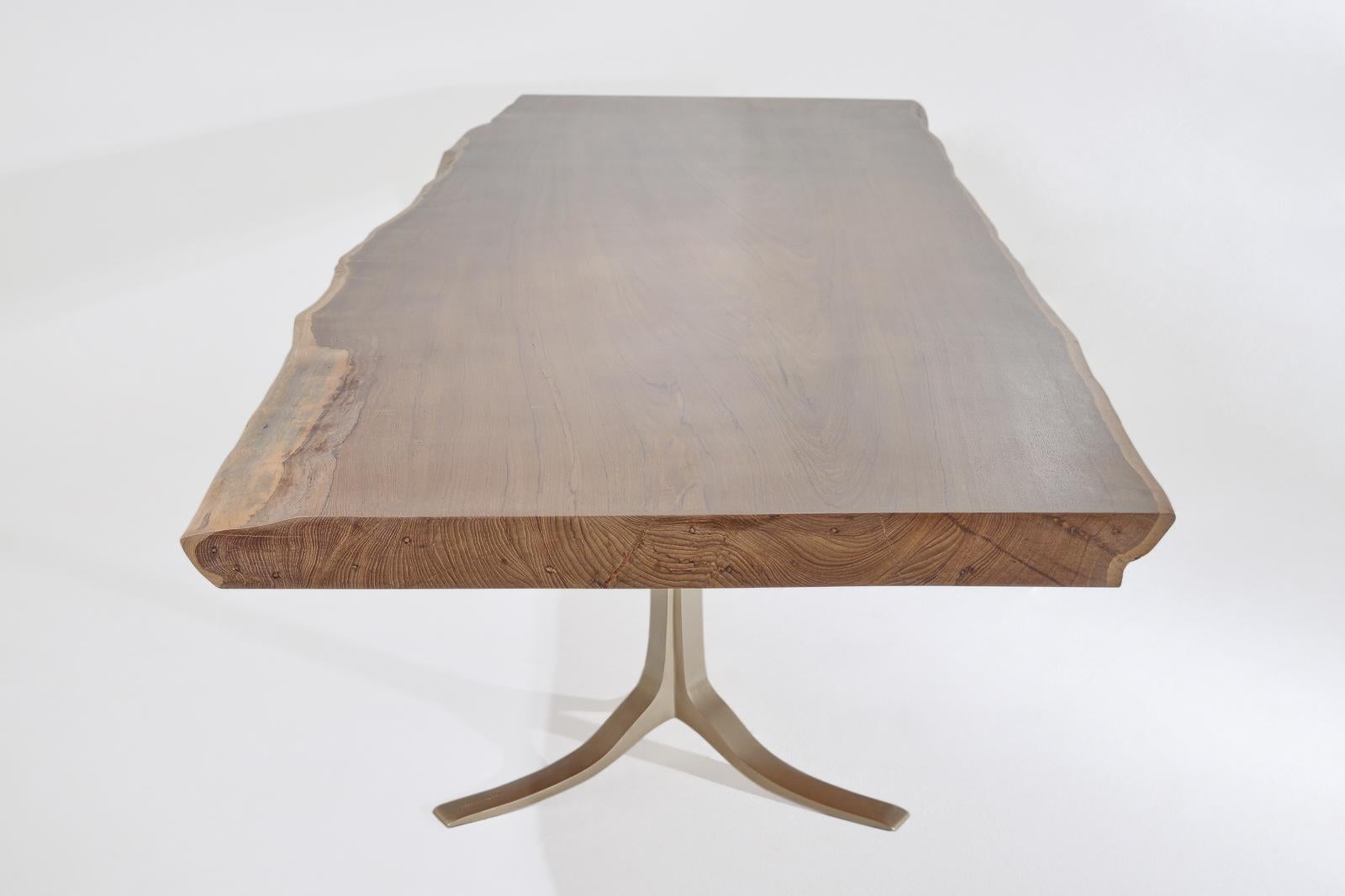 Bespoke Live Edge Grand Dining Table, Sand Cast Brass Base, by P. Tendercool For Sale 9