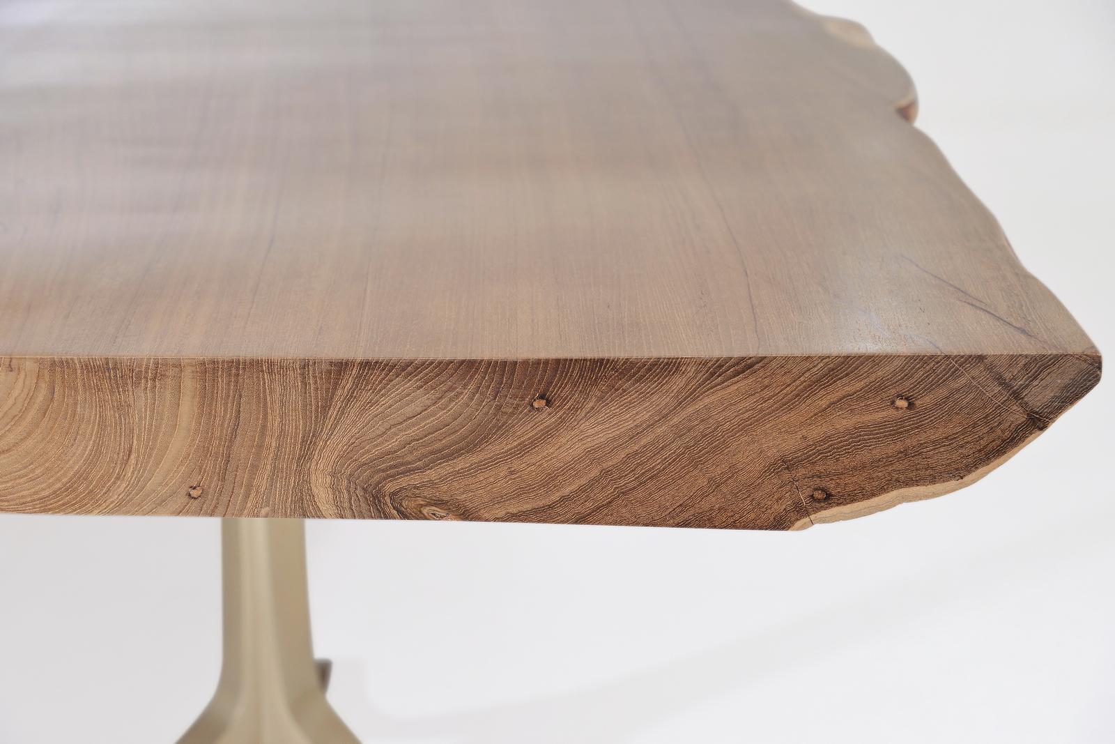 Bespoke Live Edge Grand Dining Table, Sand Cast Brass Base, by P. Tendercool For Sale 11