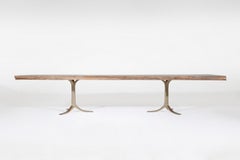 Bespoke Live Edge Grand Dining Table, Sand Cast Brass Base, by P. Tendercool