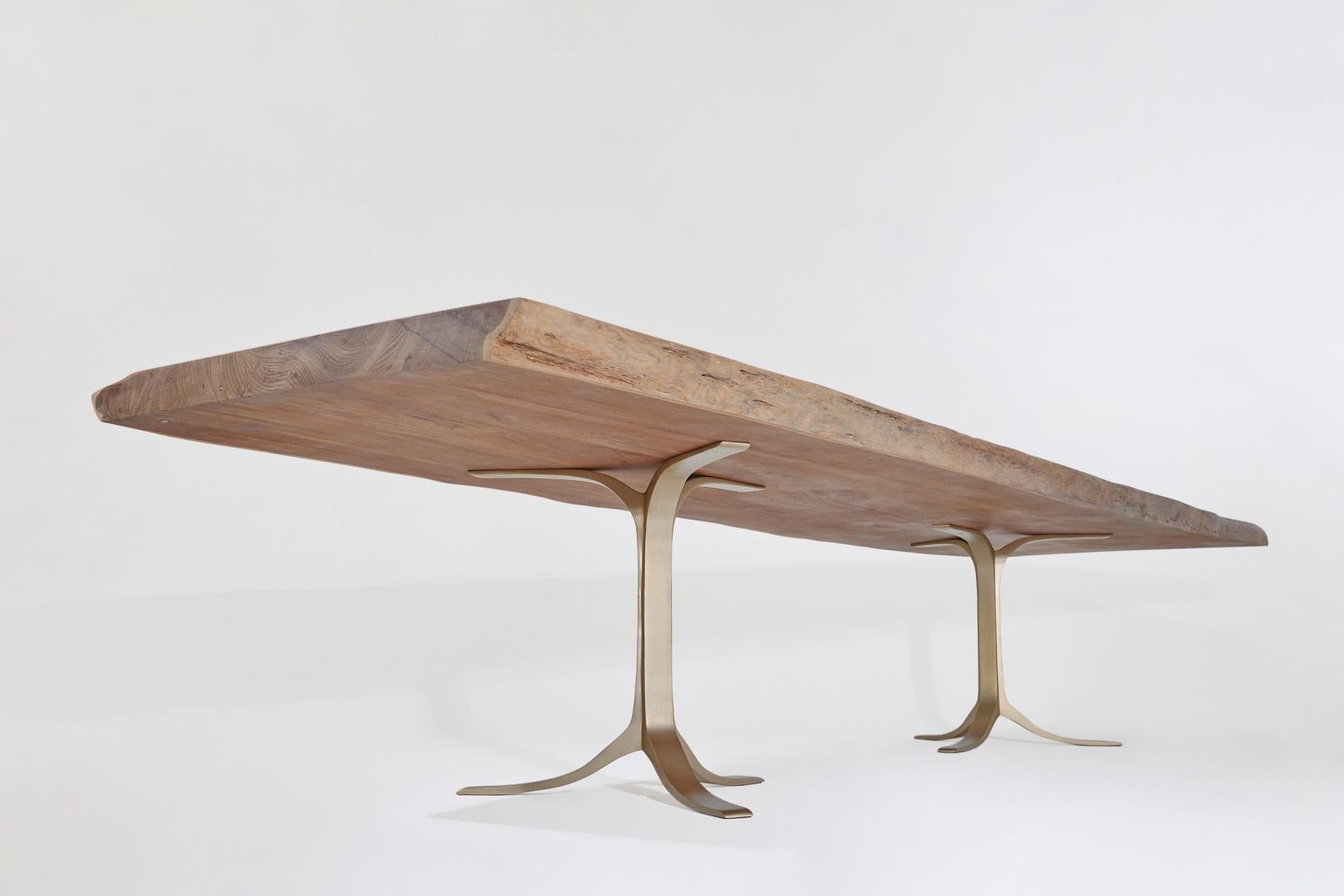 Bespoke Live Edge Grand Dining Table, Sand Cast Brass Base, by P. Tendercool In New Condition For Sale In Bangkok, TH