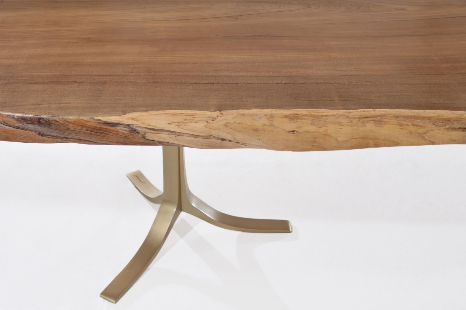 Bespoke Live Edge Grand Dining Table, Sand Cast Brass Base, by P. Tendercool For Sale 1