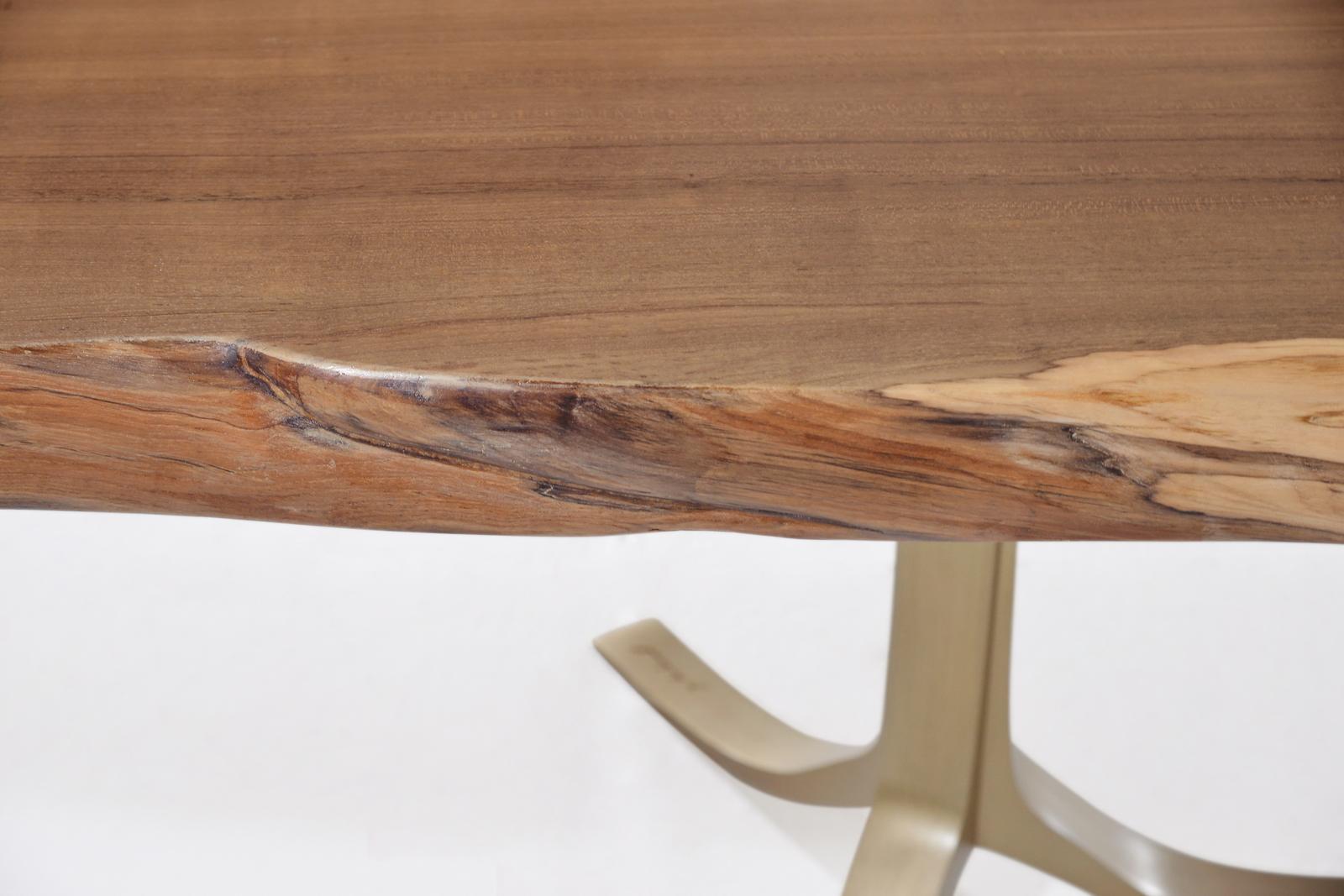 Bespoke Live Edge Grand Dining Table, Sand Cast Brass Base, by P. Tendercool For Sale 2