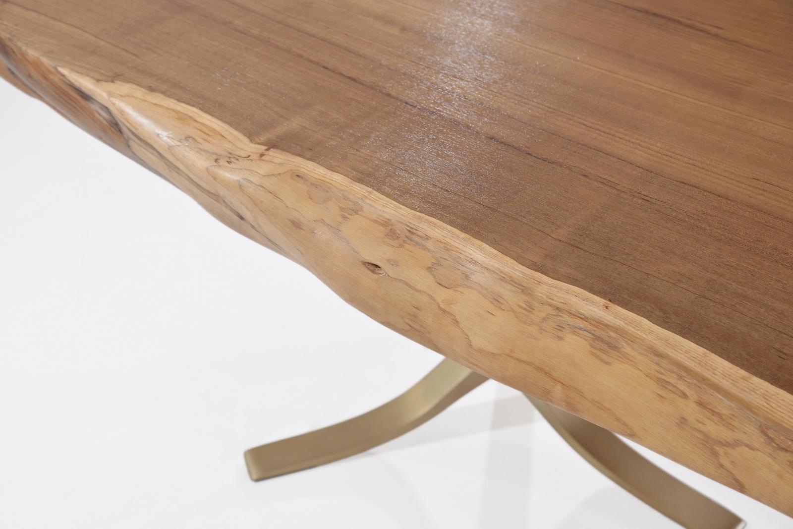 Bespoke Live Edge Grand Dining Table, Sand Cast Brass Base, by P. Tendercool For Sale 3