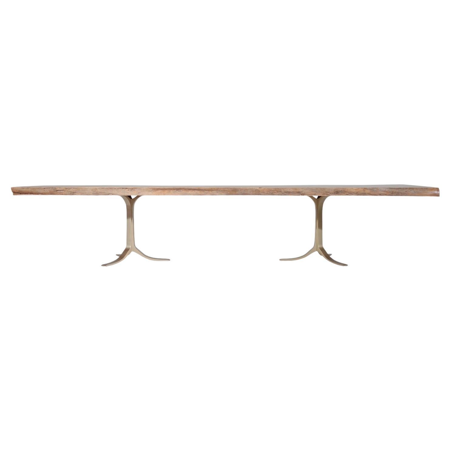 Bespoke Live Edge Grand Dining Table, Sand Cast Brass Base, by P. Tendercool For Sale