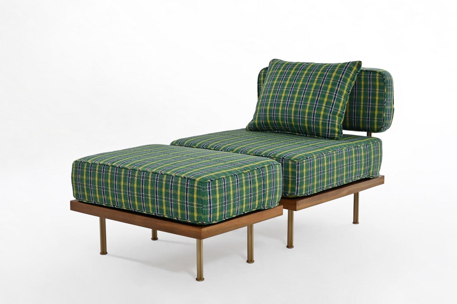 Mid-Century Modern Lounge Chair and Ottoman, Reclaimed Hardwood, P. Tendercool (Outdoor) 'In Stock' For Sale