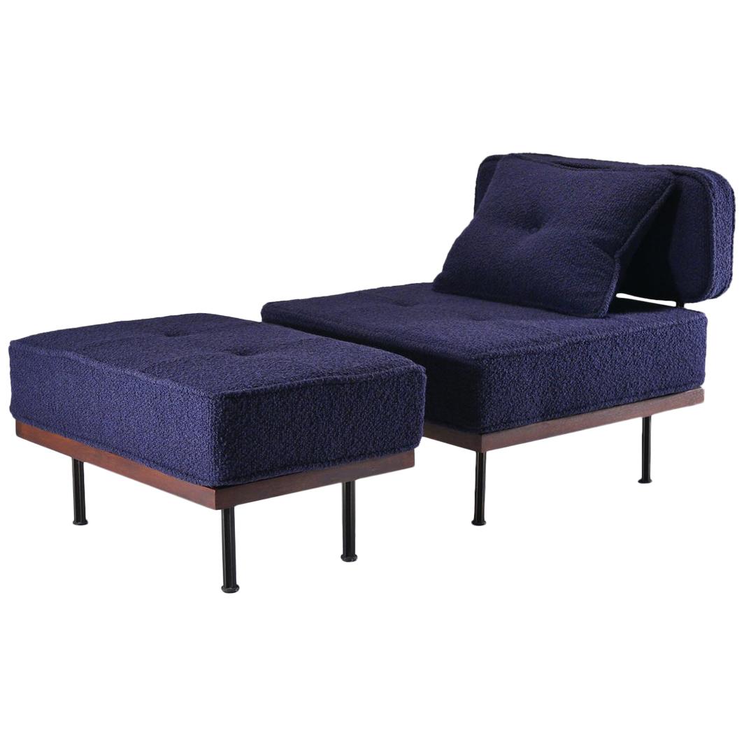 Bespoke Lounge Chair and Ottoman in Brass and Bleached Hardwood by P