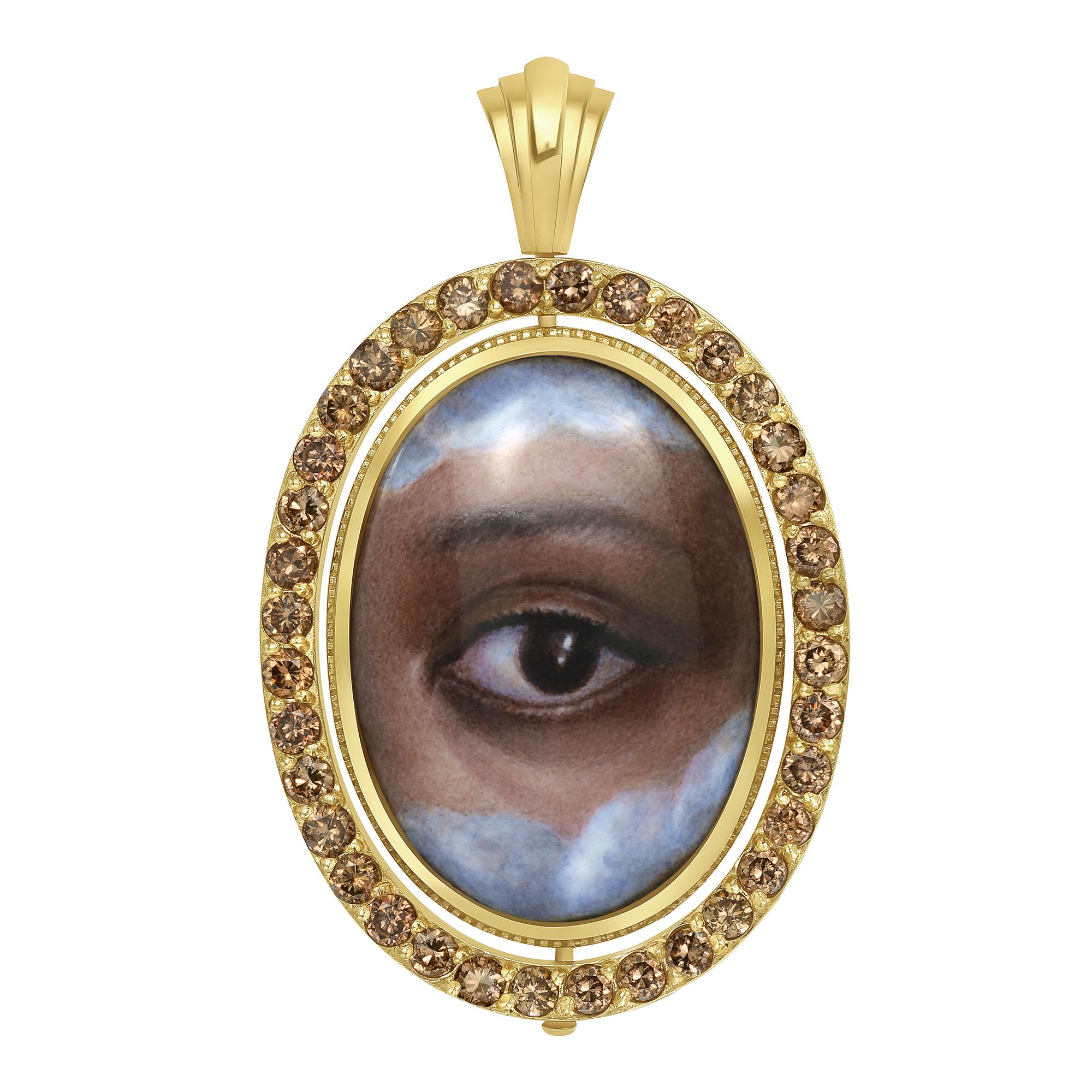 Victorian Lovers Eye Enamel in Gold and Diamonds Custom Made For Sale
