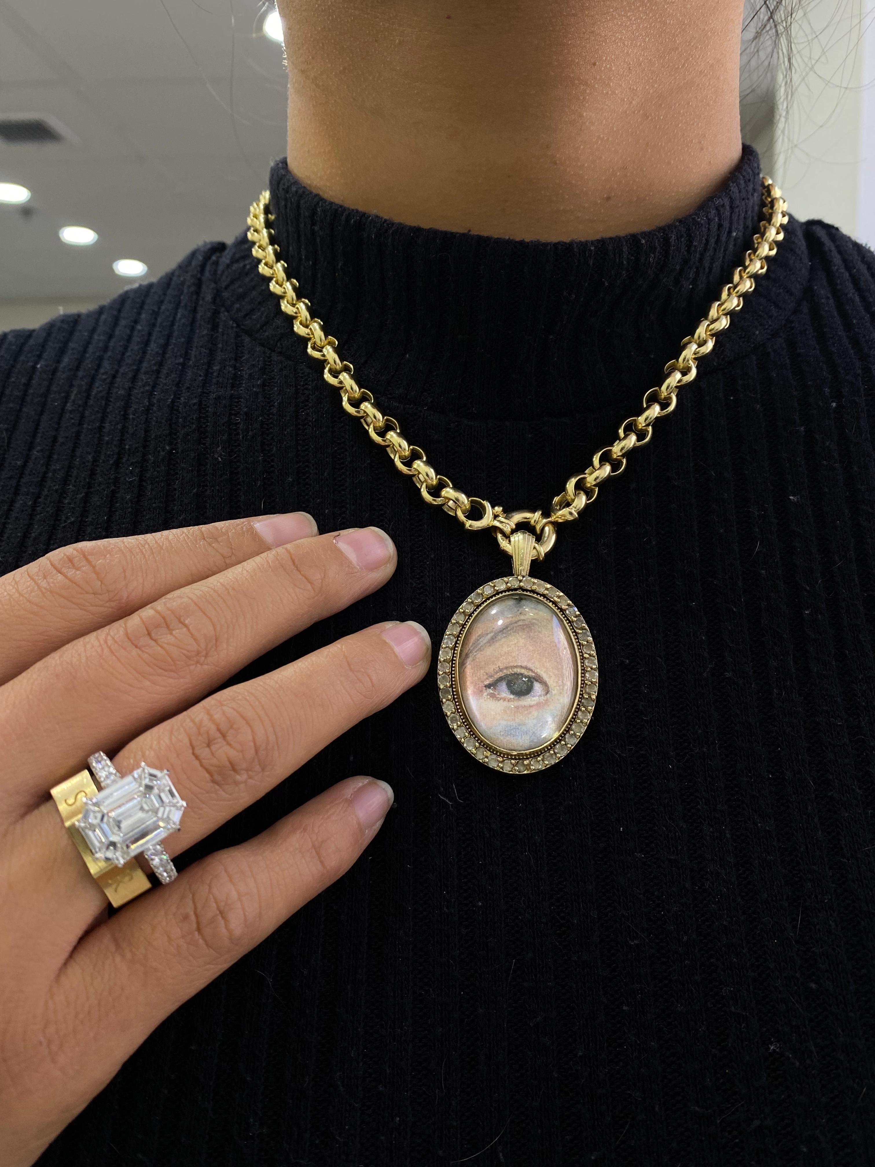 Taille ronde Émail œil des amoureux en or et diamants, fabriqué sur mesure en vente