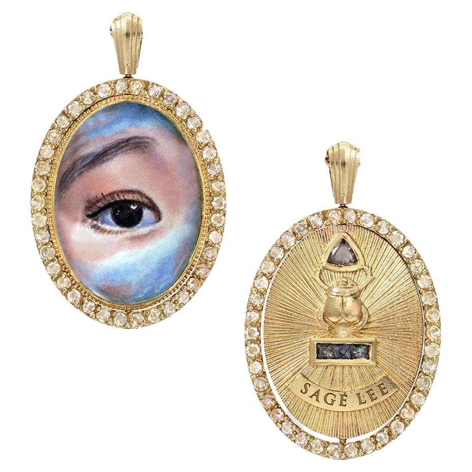 Lovers Eye Enamel in Gold and Diamonds Custom Made For Sale