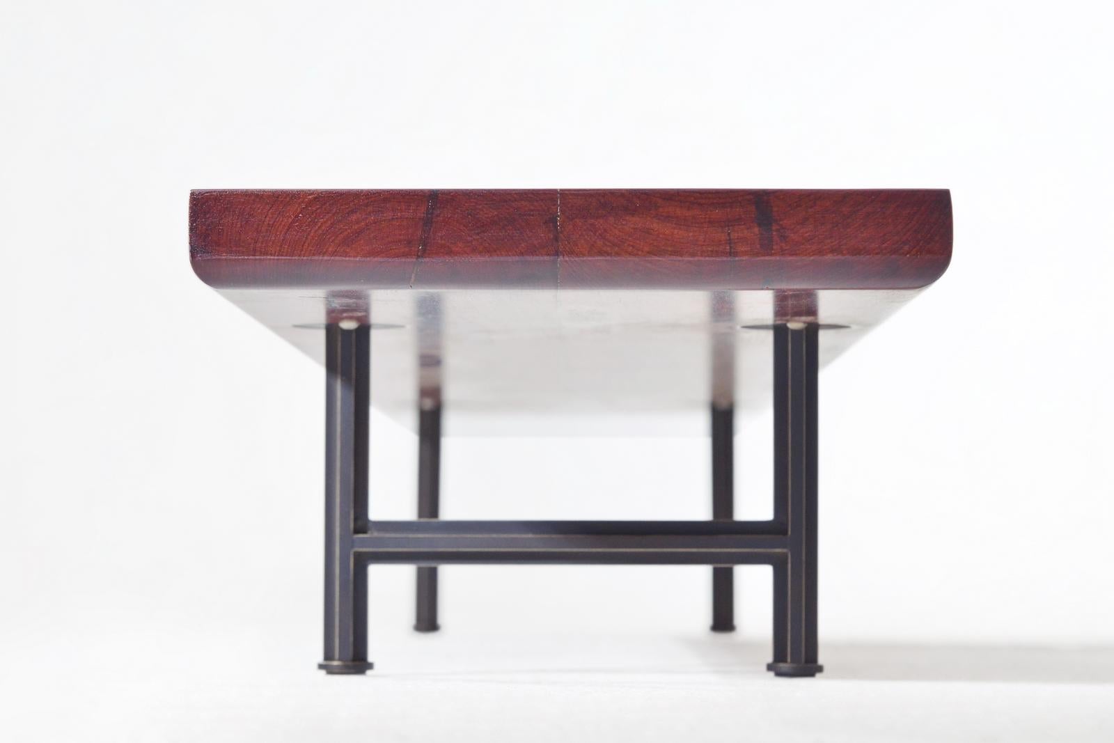 Bespoke Low Table Reclaimed Hardwood on Solid Brass Base, by P. Tendercool For Sale 3