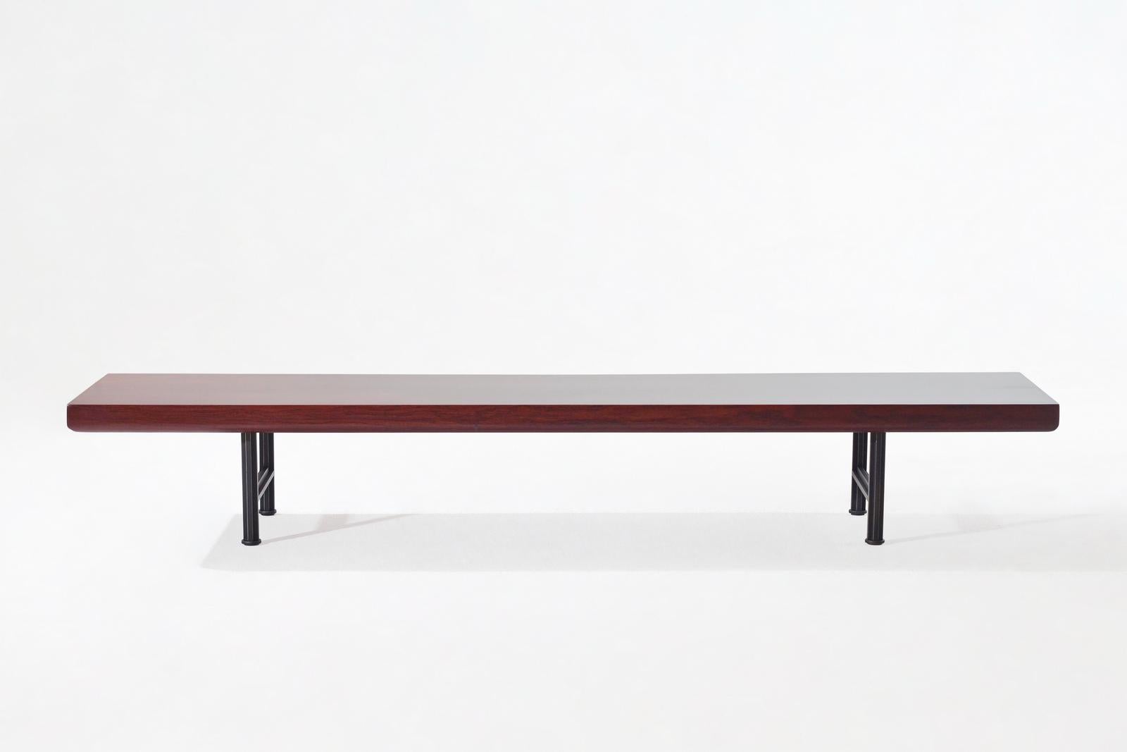 Minimalist Bespoke Low Table Reclaimed Hardwood on Solid Brass Base, by P. Tendercool For Sale