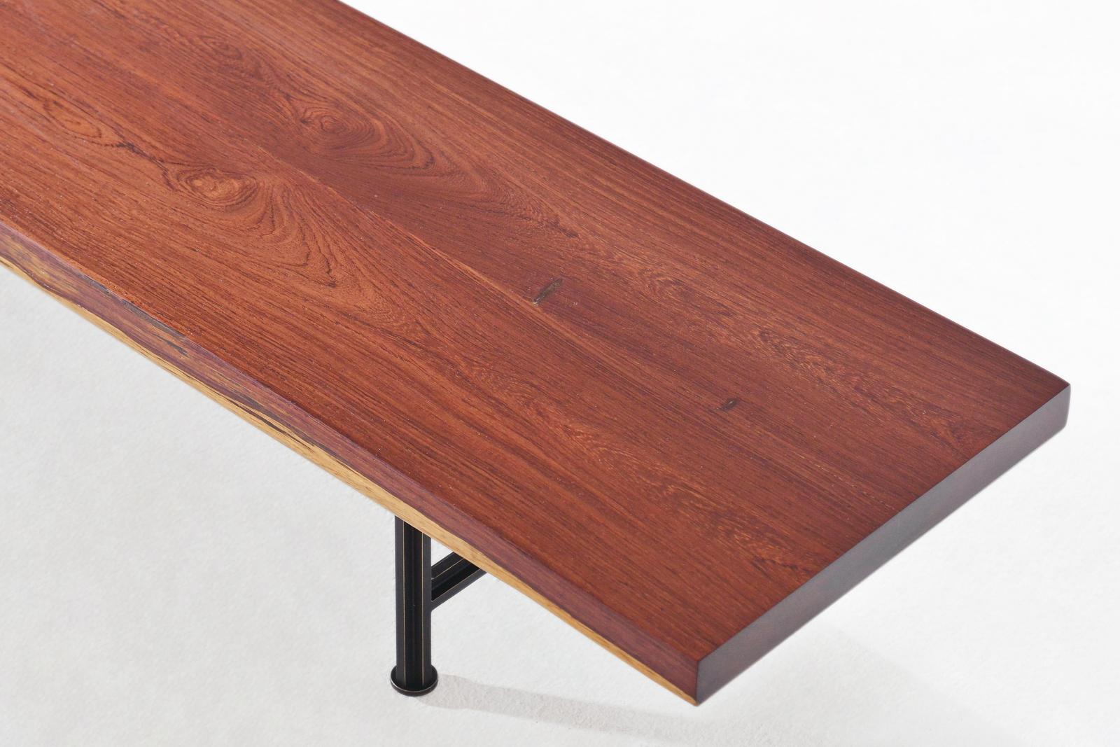 Hand-Crafted Bespoke Low Table Reclaimed Hardwood on Solid Brass Base, by P. Tendercool For Sale
