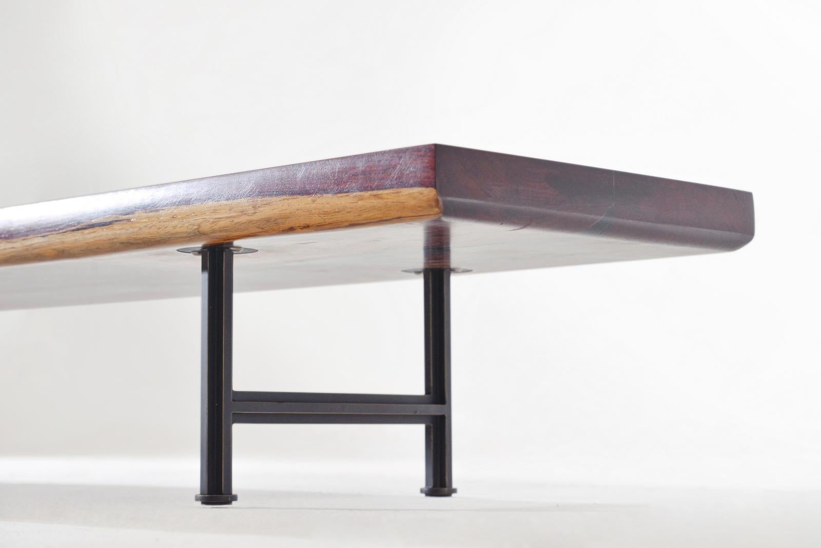 Bespoke Low Table Reclaimed Hardwood on Solid Brass Base, by P. Tendercool For Sale 1