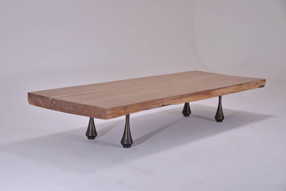 Minimalist Bespoke Low Table, Single Slab of Antique Hardwood, by P. Tendercool, in Stock