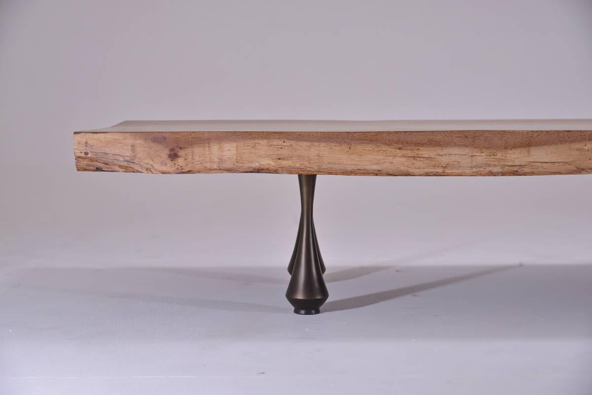 Cast Bespoke Low Table, Single Slab of Antique Hardwood, by P. Tendercool, in Stock