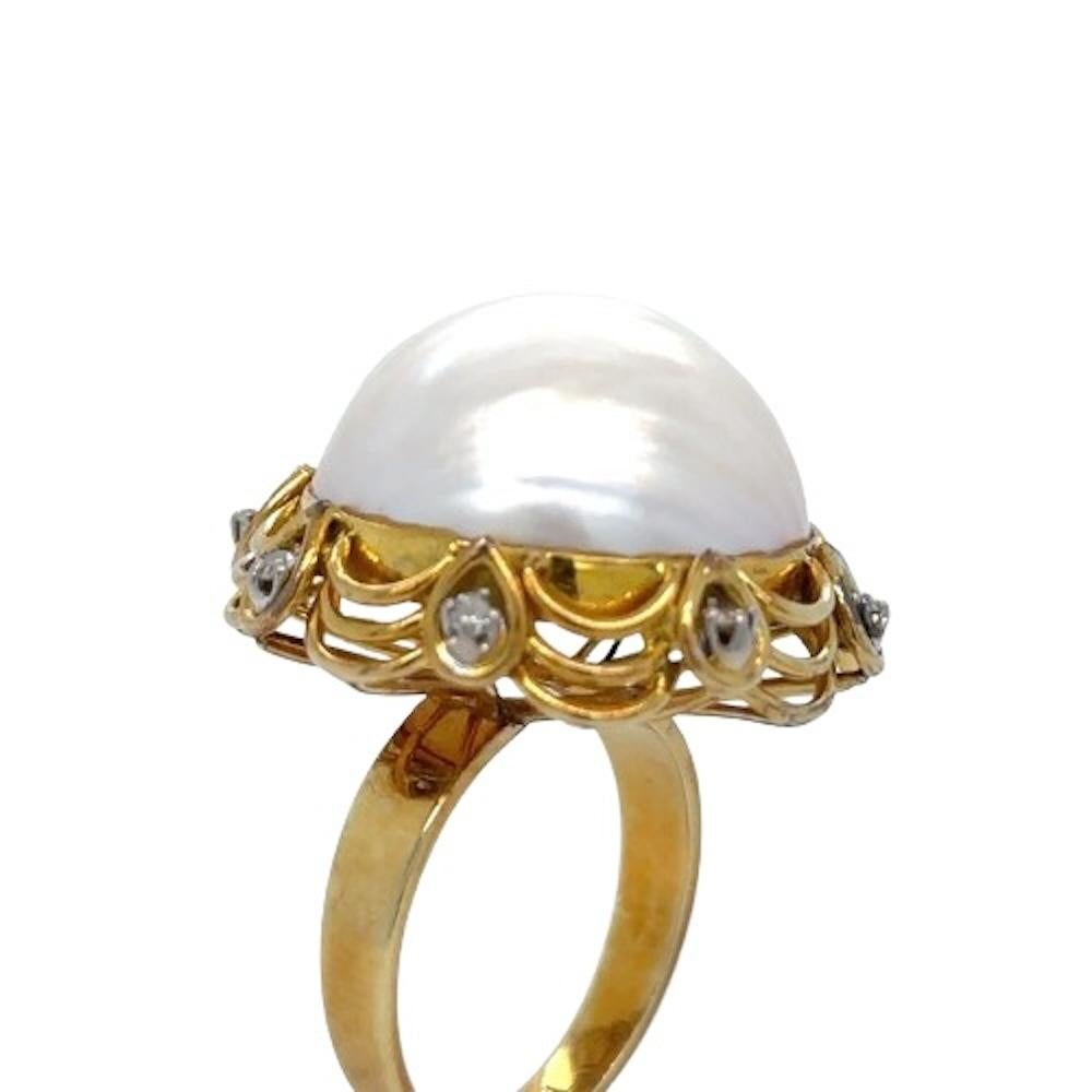 Bespoke Mabé Pearl Cluster Ring 0.20ct In Excellent Condition For Sale In SYDNEY, NSW