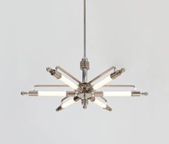 Bespoke Machine Age Pendant Light, Nickel Plated Brass, Tube Lights, Design 1928