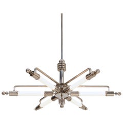 Lampe à suspension sur mesure de l'ère de la machine, laiton nickelé, lampes à tubes, design 1928