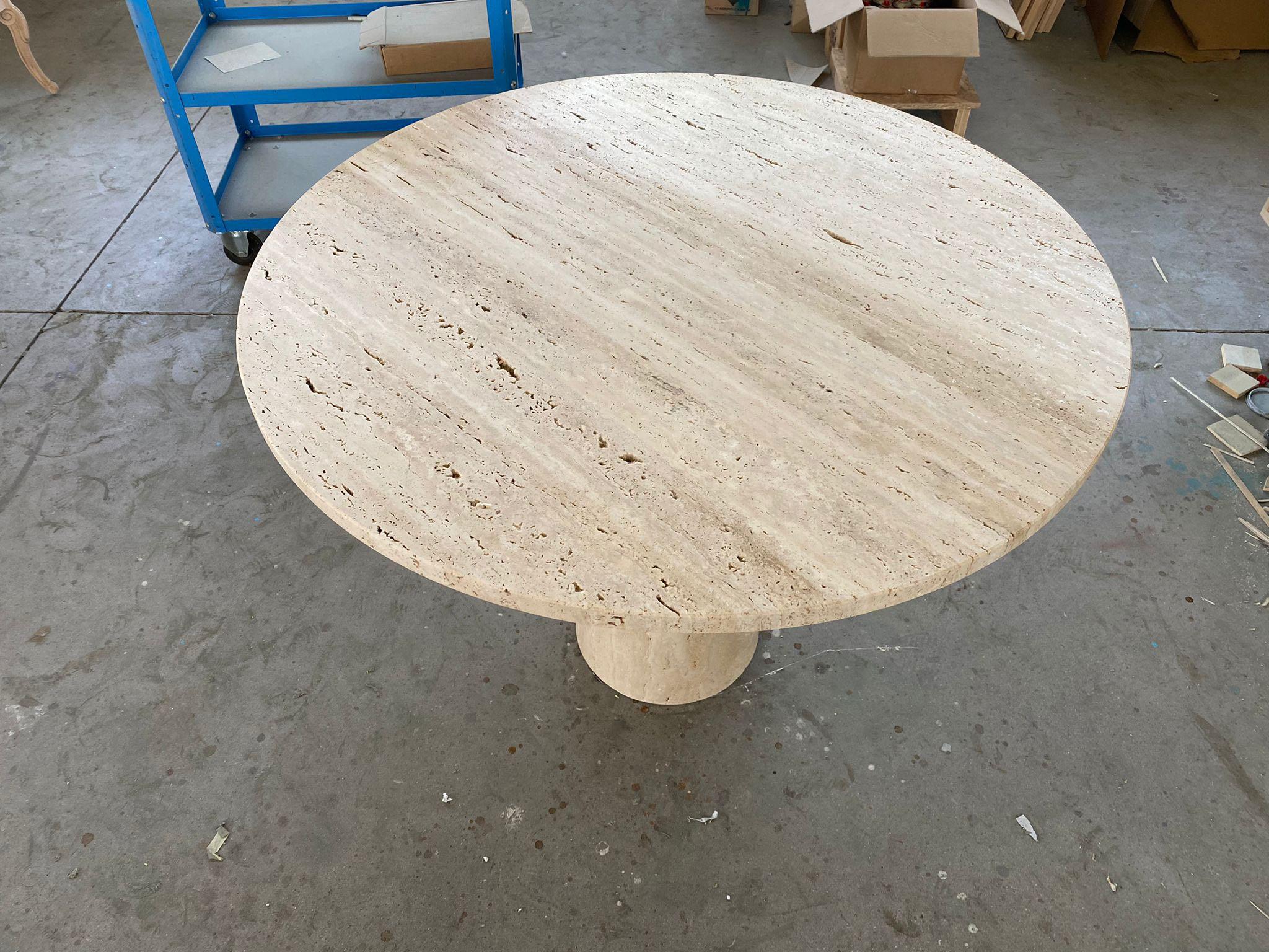 Contemporary Bespoke Round Italian Travertine Dining Table For Sale