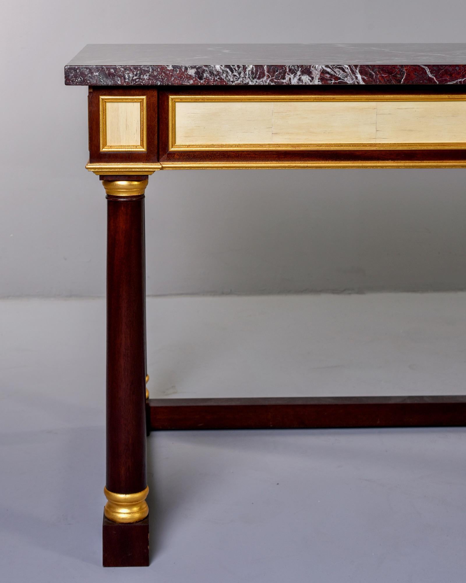 North American Bespoke Mahogany Neoclassical Style Console or Desk with Marble Top and Drawer
