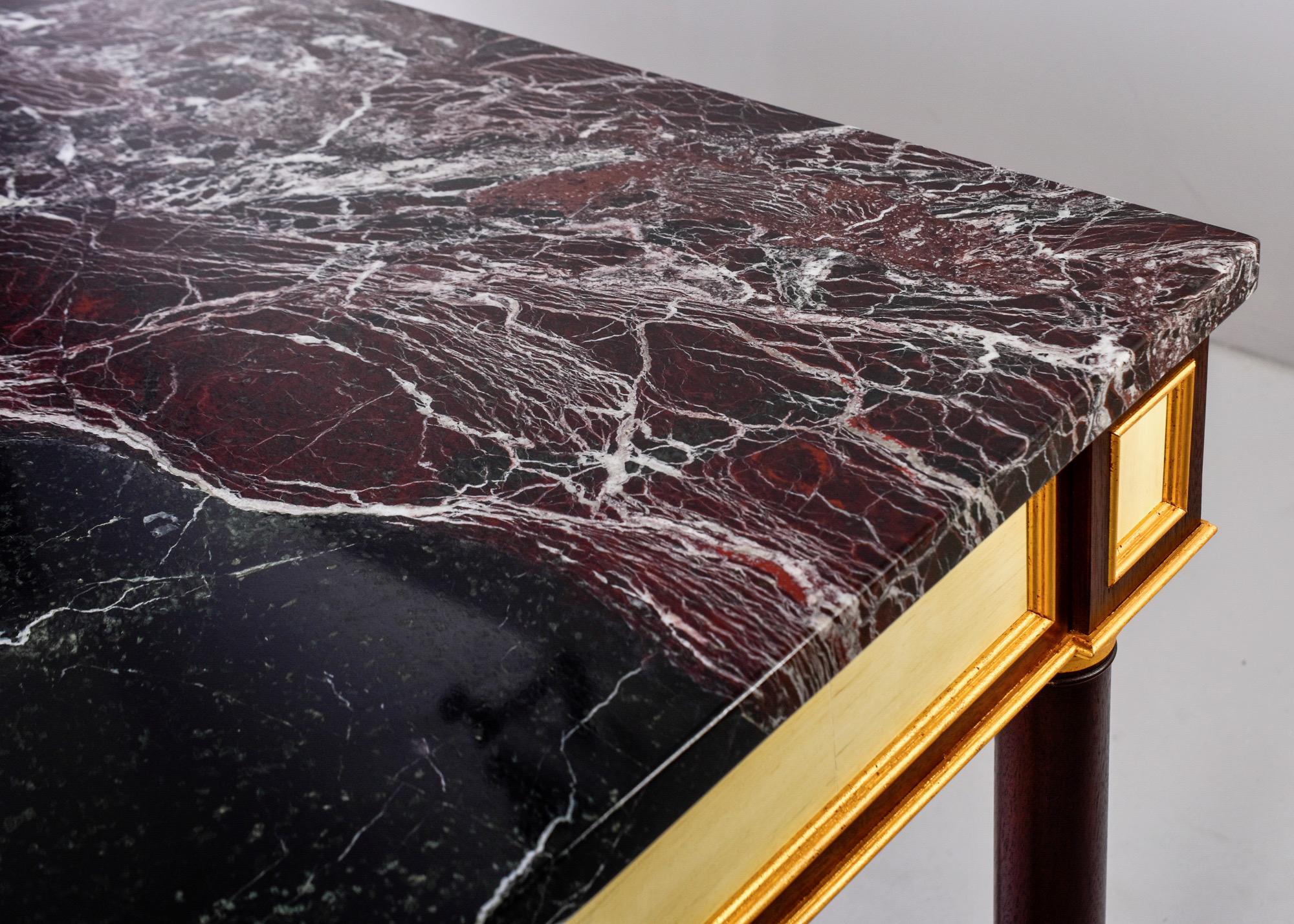 Bespoke Mahogany Neoclassical Style Console or Desk with Marble Top and Drawer 1