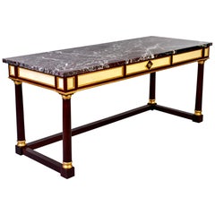 Bespoke Mahogany Neoclassical Style Console or Desk with Marble Top and Drawer