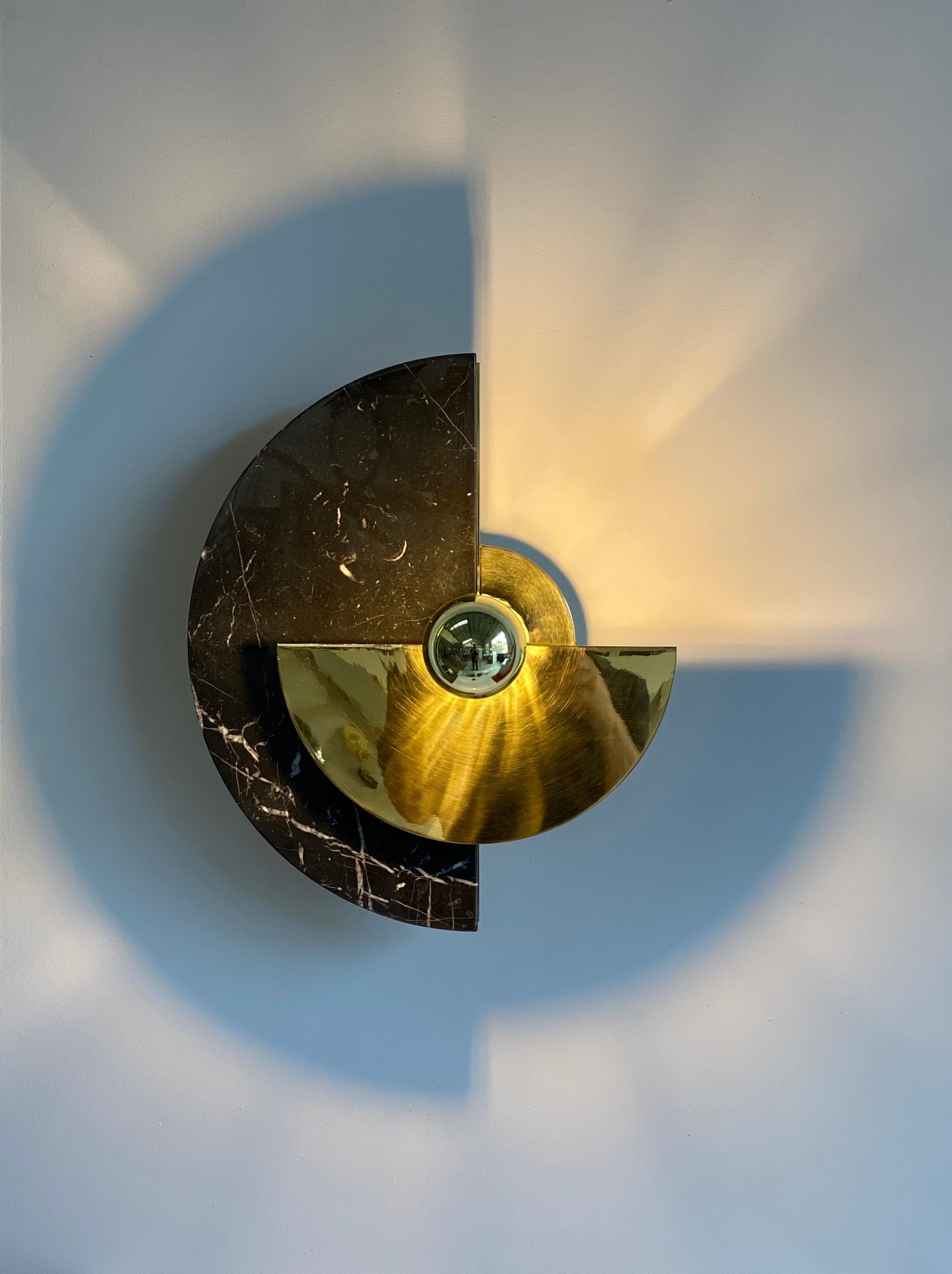 Bespoke Matlight Art Deco Style Half Moon Rotating Brass Sconce in Black Marble 3