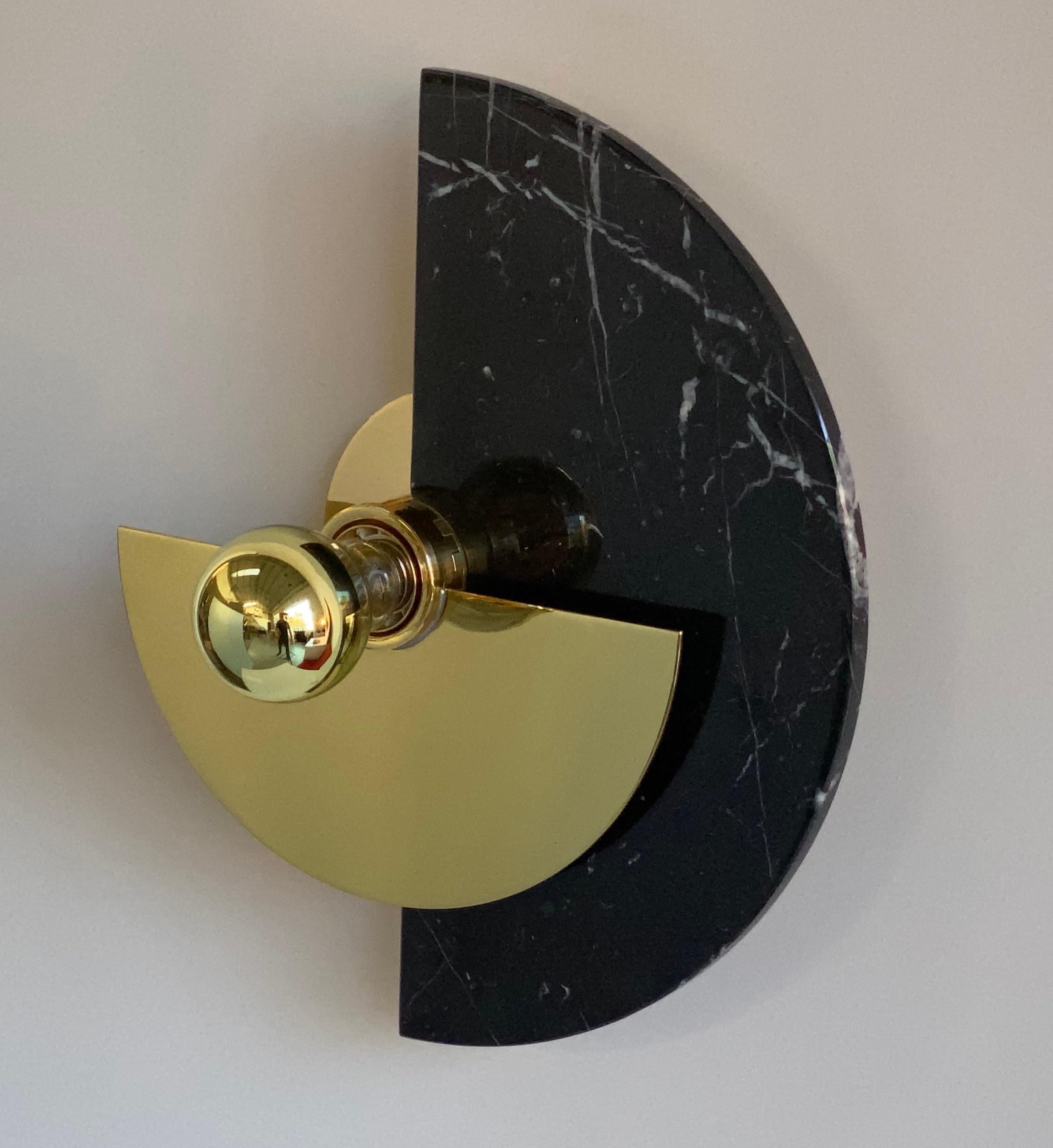 Bespoke Matlight Art Deco Style Half Moon Rotating Brass Sconce in Black Marble 4