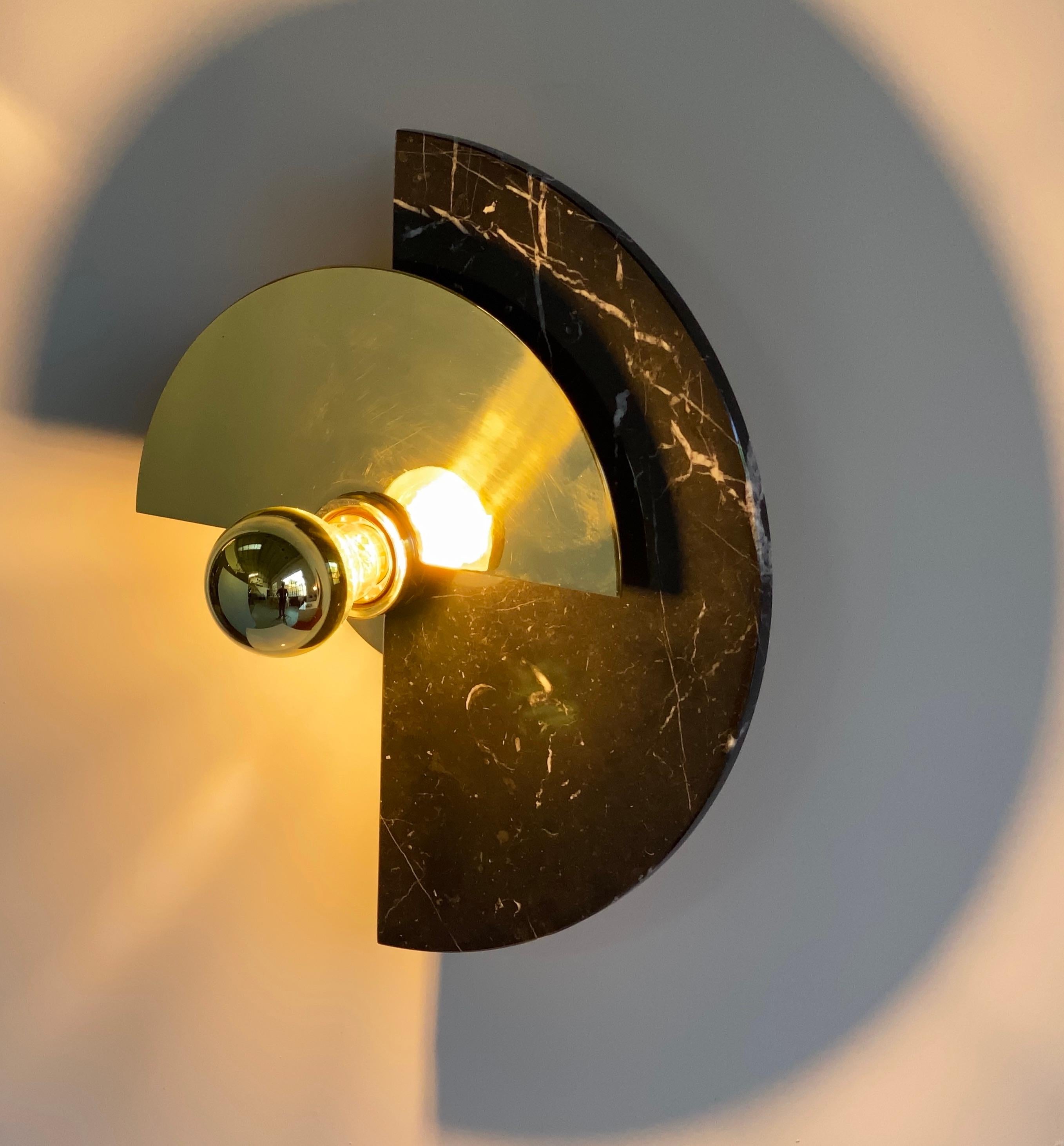 Bespoke Matlight Art Deco Style Half Moon Rotating Brass Sconce in Black Marble 5