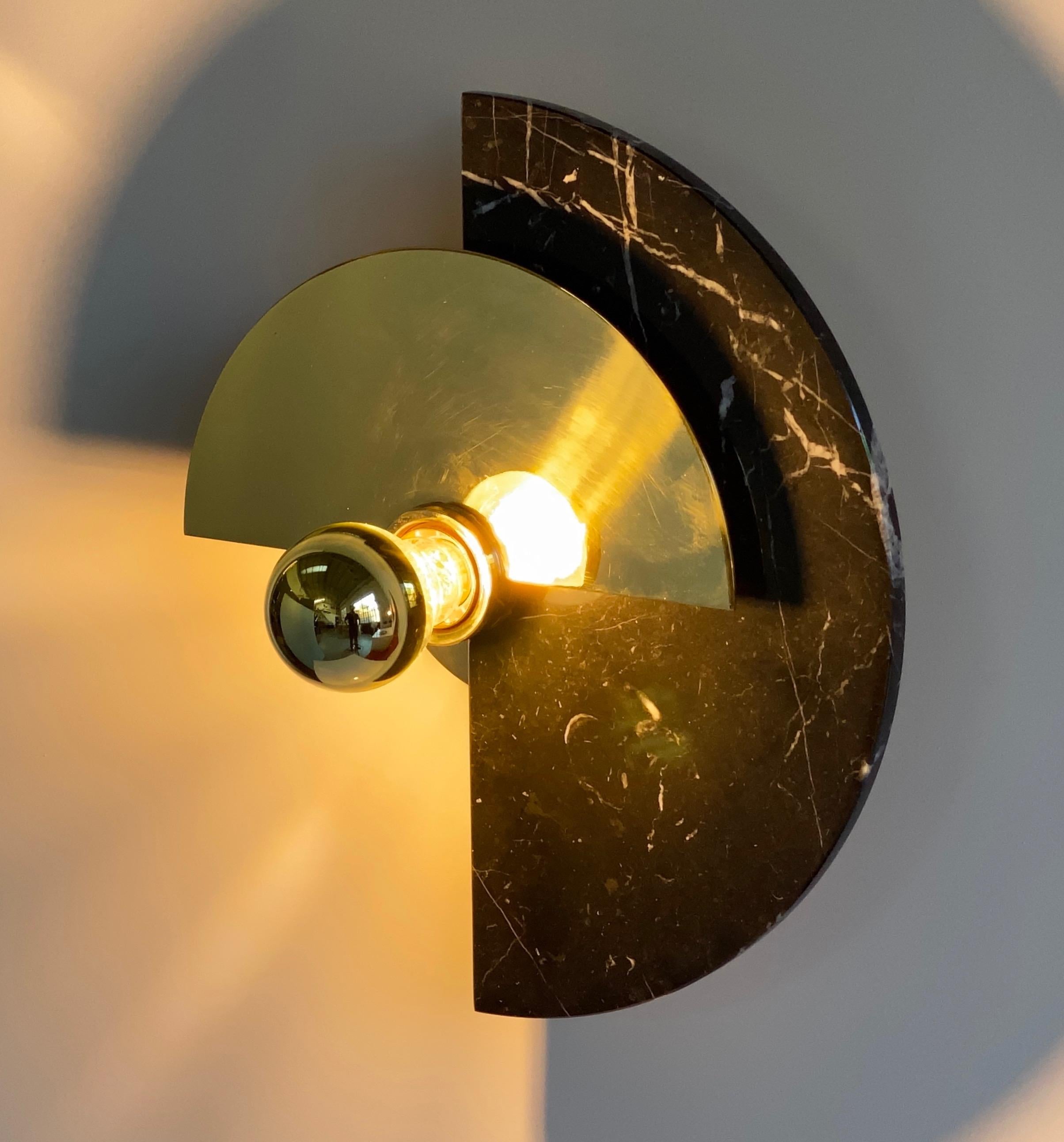 Bespoke Matlight Art Deco Style Half Moon Rotating Brass Sconce in Black Marble 5