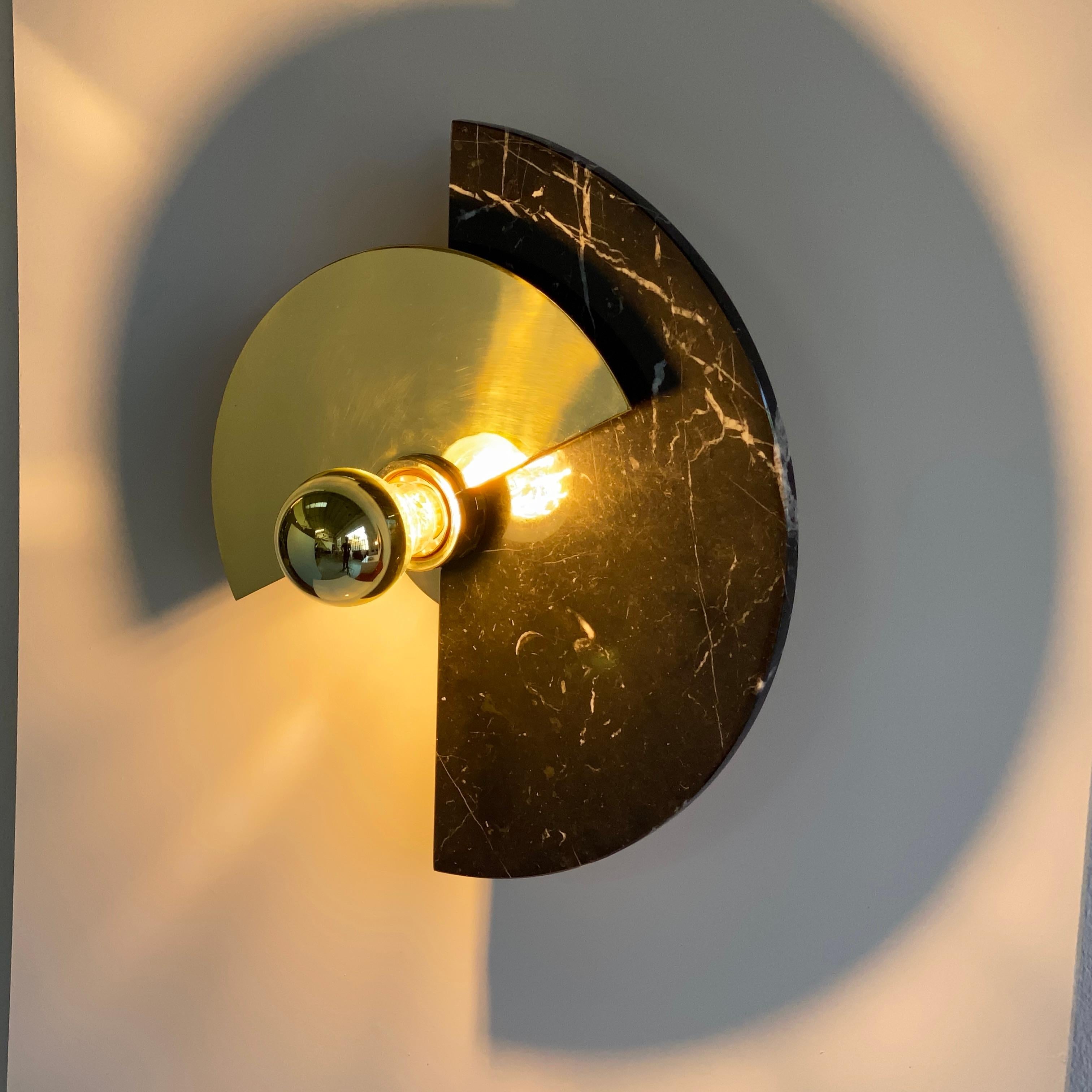 Bespoke Matlight Art Deco Style Half Moon Rotating Brass Sconce in Black Marble 6