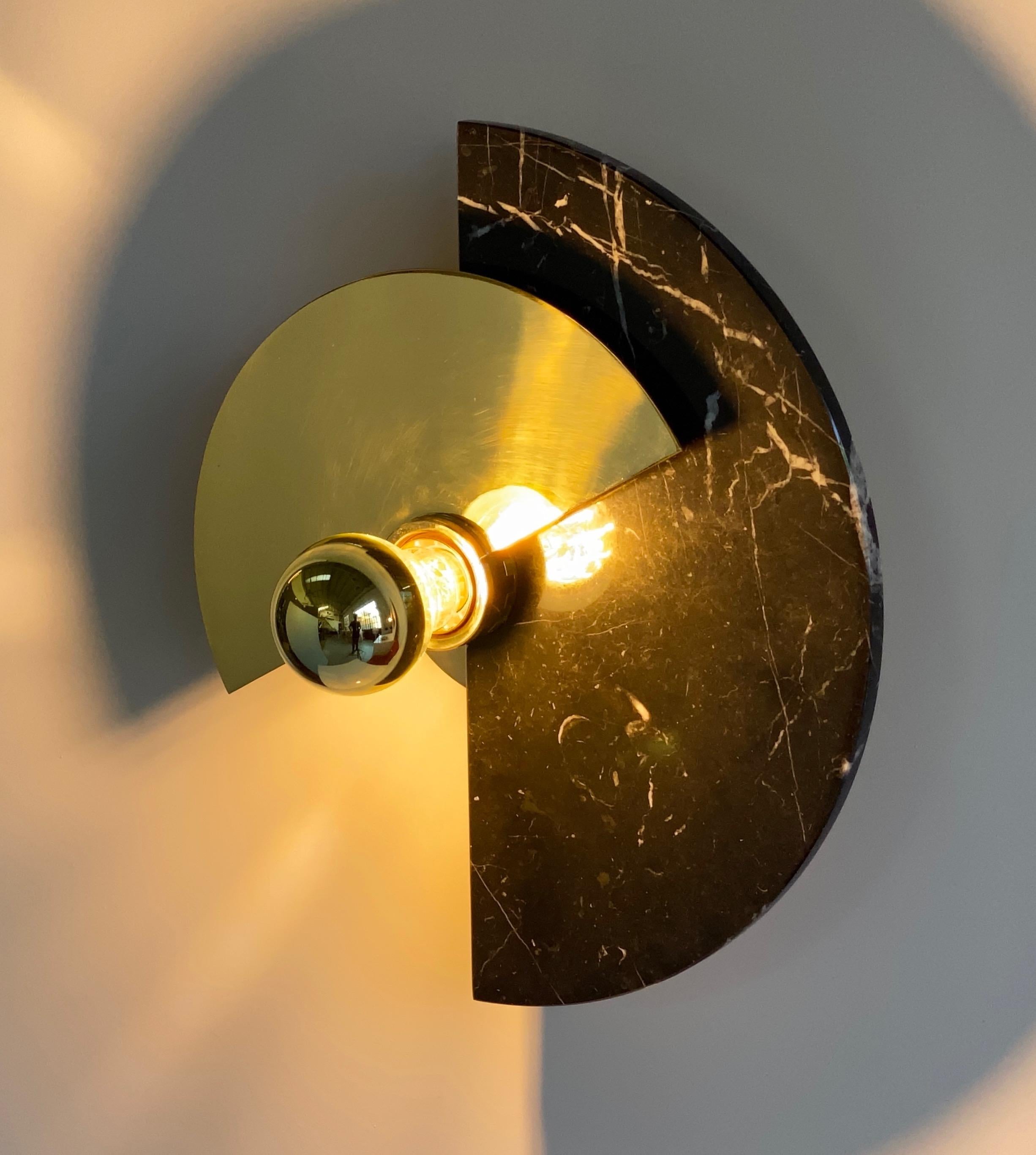 Bespoke Matlight Art Deco Style Half Moon Rotating Brass Sconce in Black Marble 6