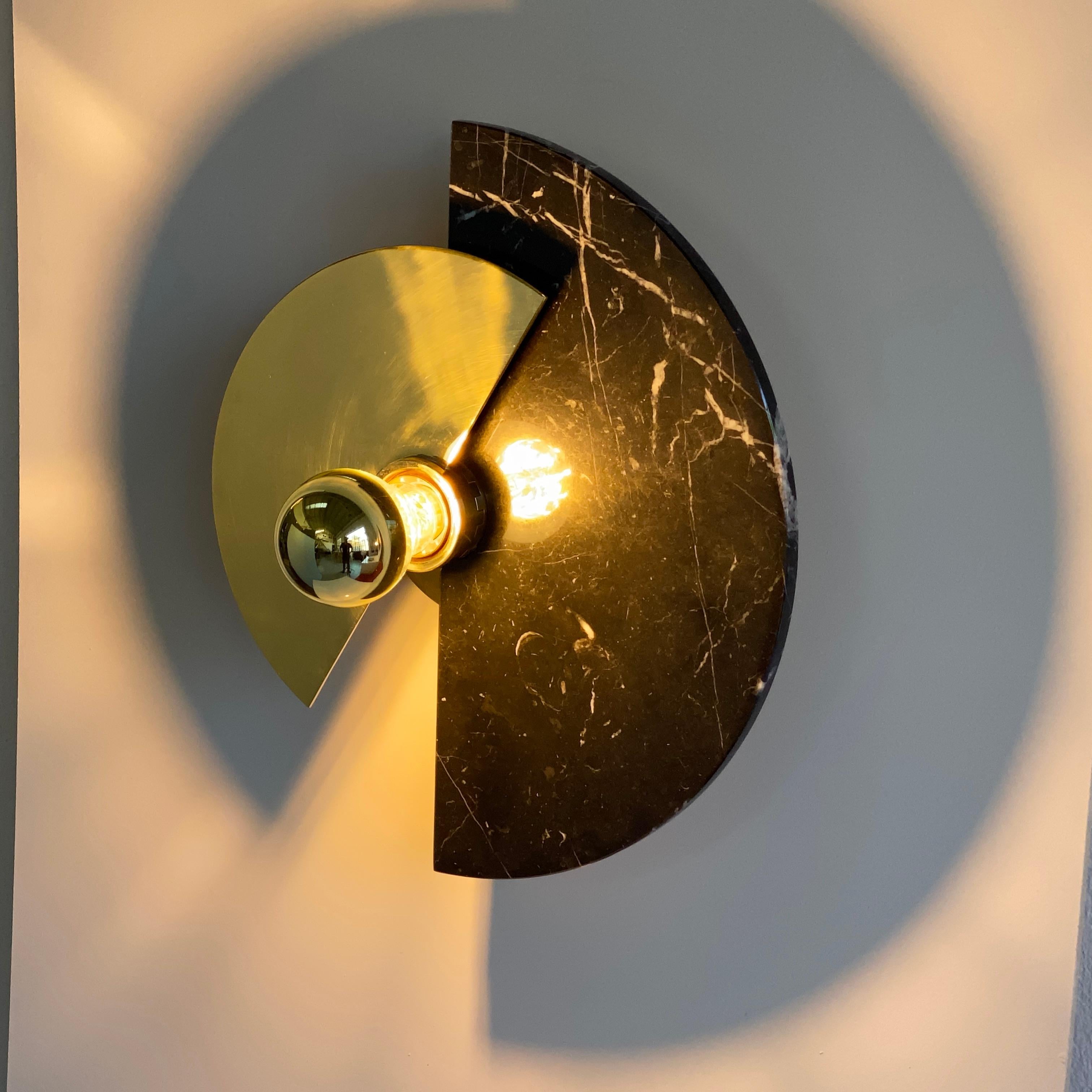 Bespoke Matlight Art Deco Style Half Moon Rotating Brass Sconce in Black Marble 7