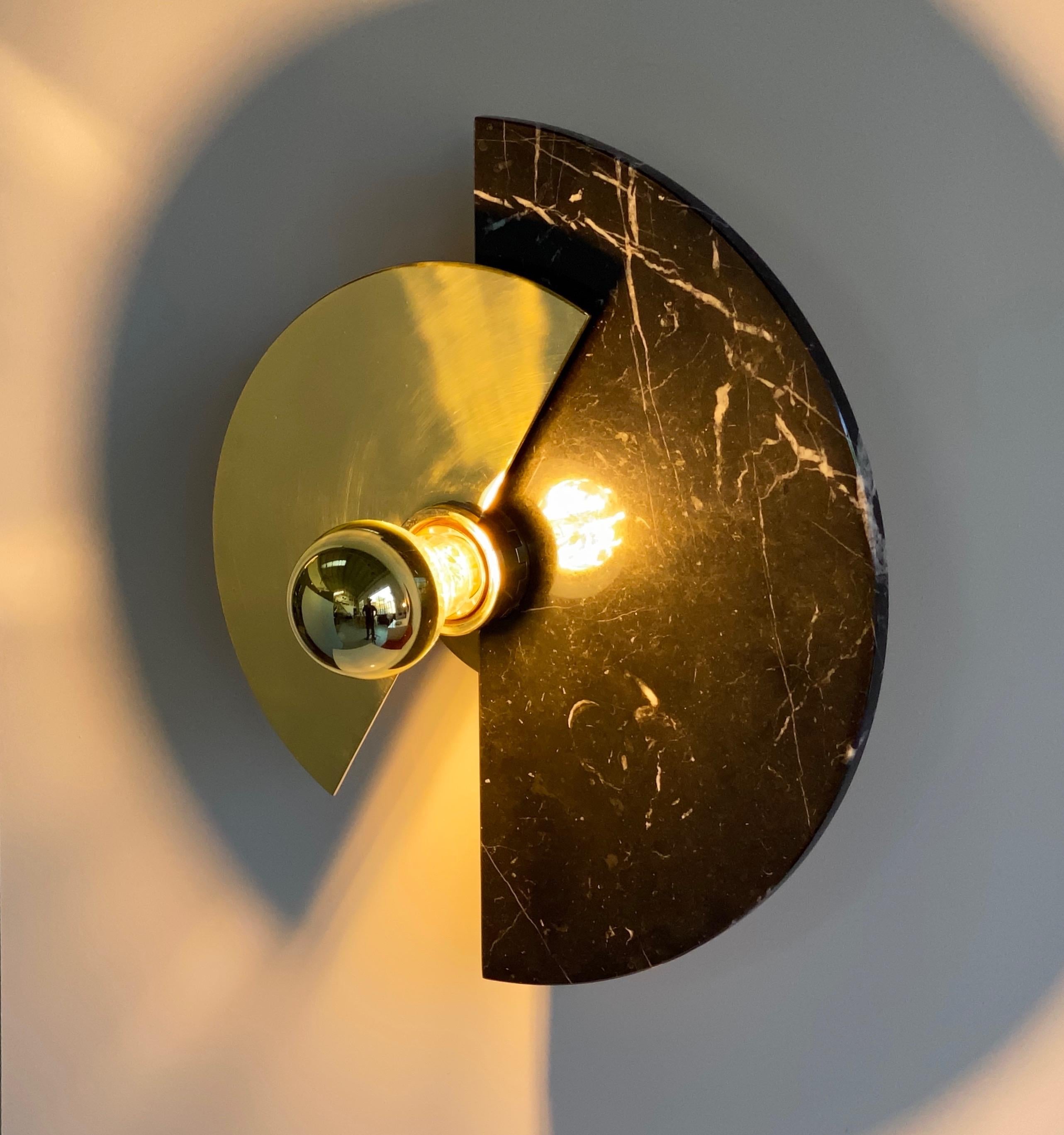 Bespoke Matlight Art Deco Style Half Moon Rotating Brass Sconce in Black Marble 7