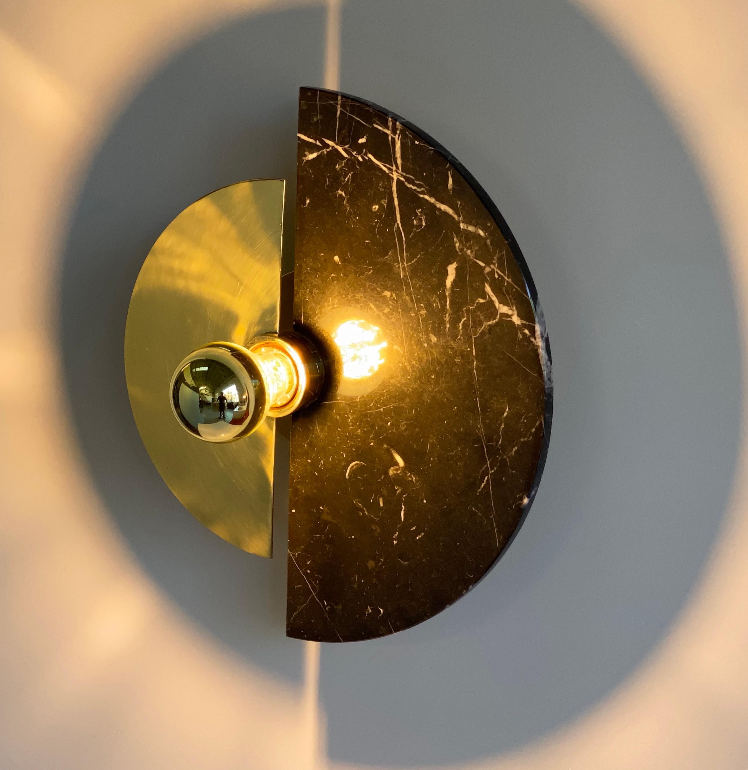Bespoke Matlight Art Deco Style Half Moon Rotating Brass Sconce in Black Marble 8