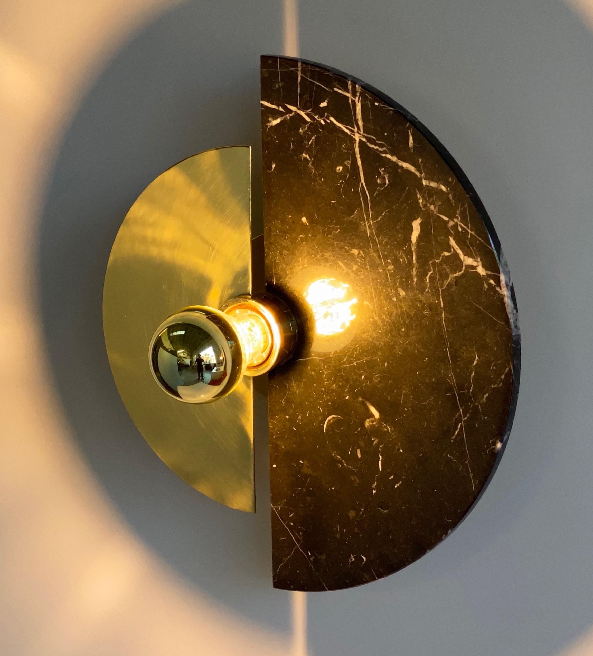 Bespoke Matlight Art Deco Style Half Moon Rotating Brass Sconce in Black Marble 8