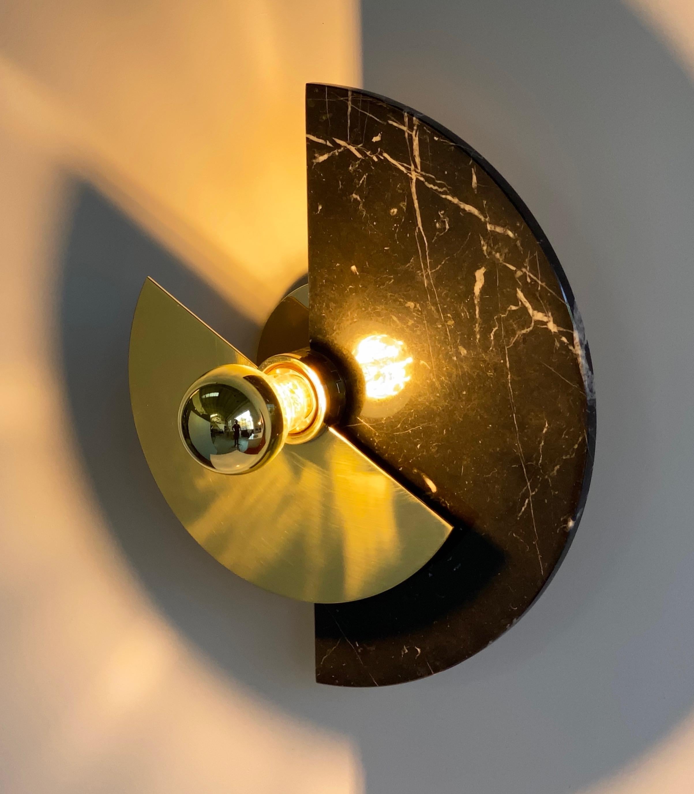 Bespoke Matlight Art Deco Style Half Moon Rotating Brass Sconce in Black Marble 9