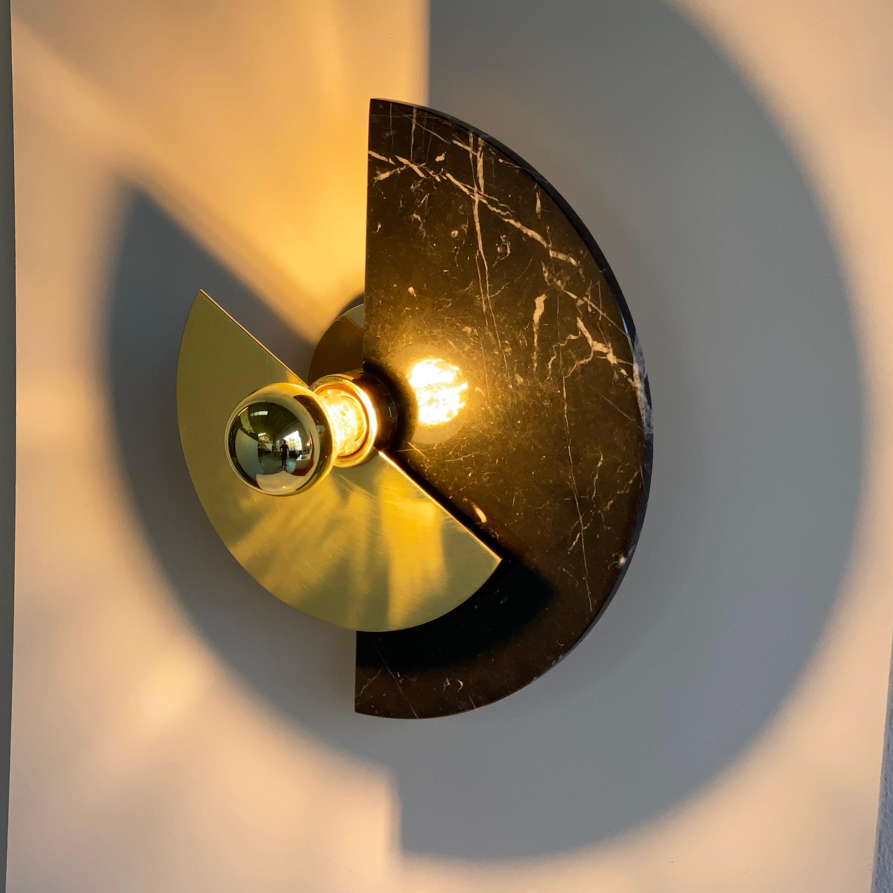 Bespoke Matlight Art Deco Style Half Moon Rotating Brass Sconce in Black Marble 10