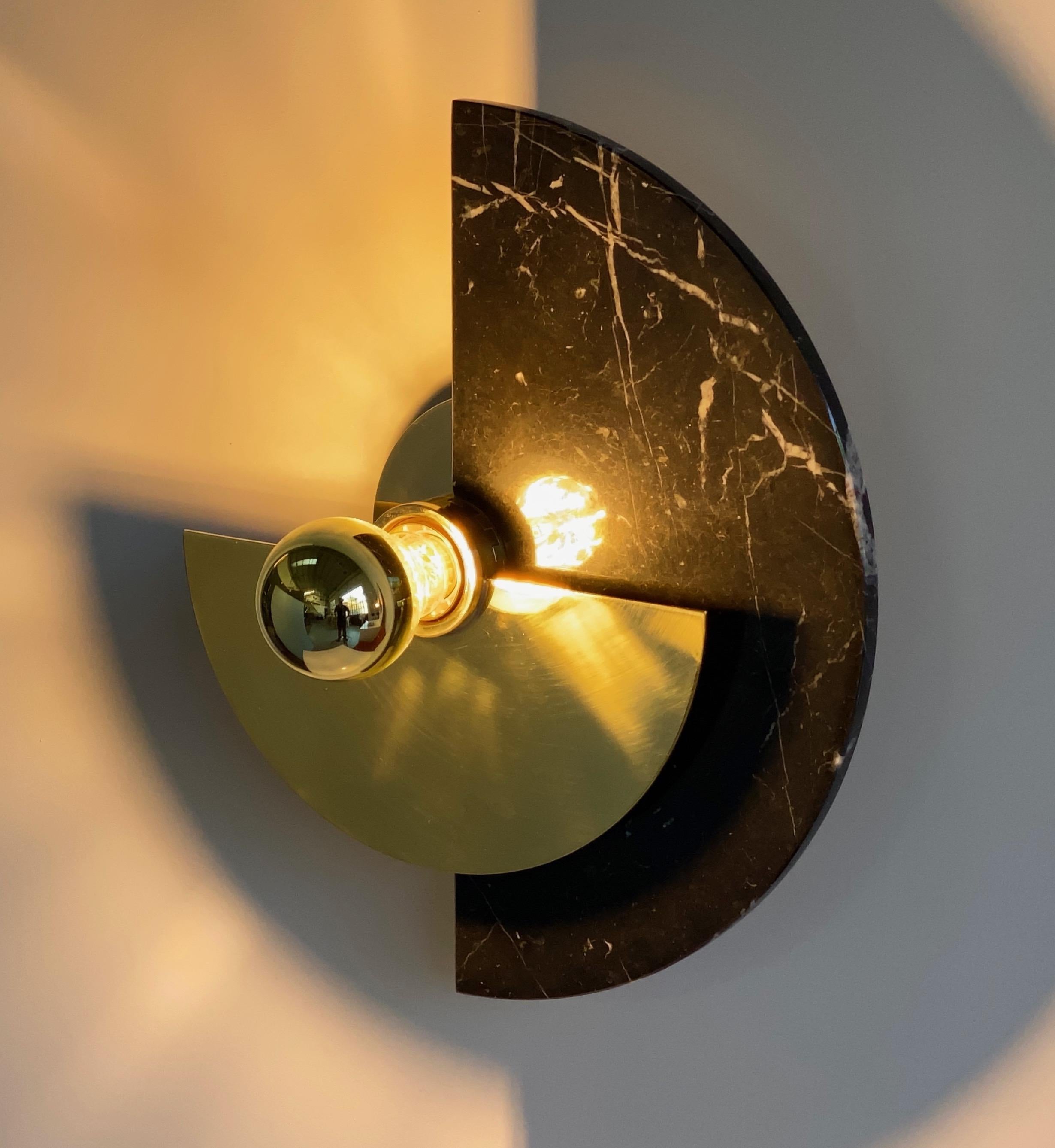 Bespoke Matlight Art Deco Style Half Moon Rotating Brass Sconce in Black Marble 10