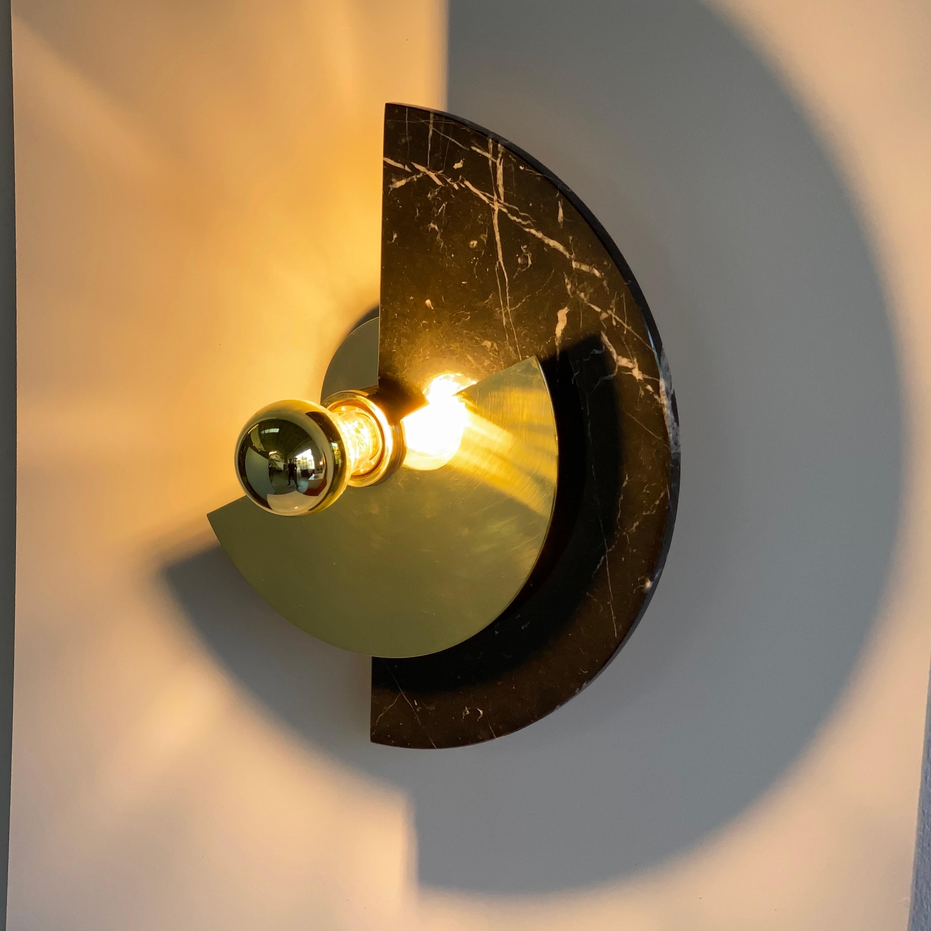 Bespoke Matlight Art Deco Style Half Moon Rotating Brass Sconce in Black Marble 11