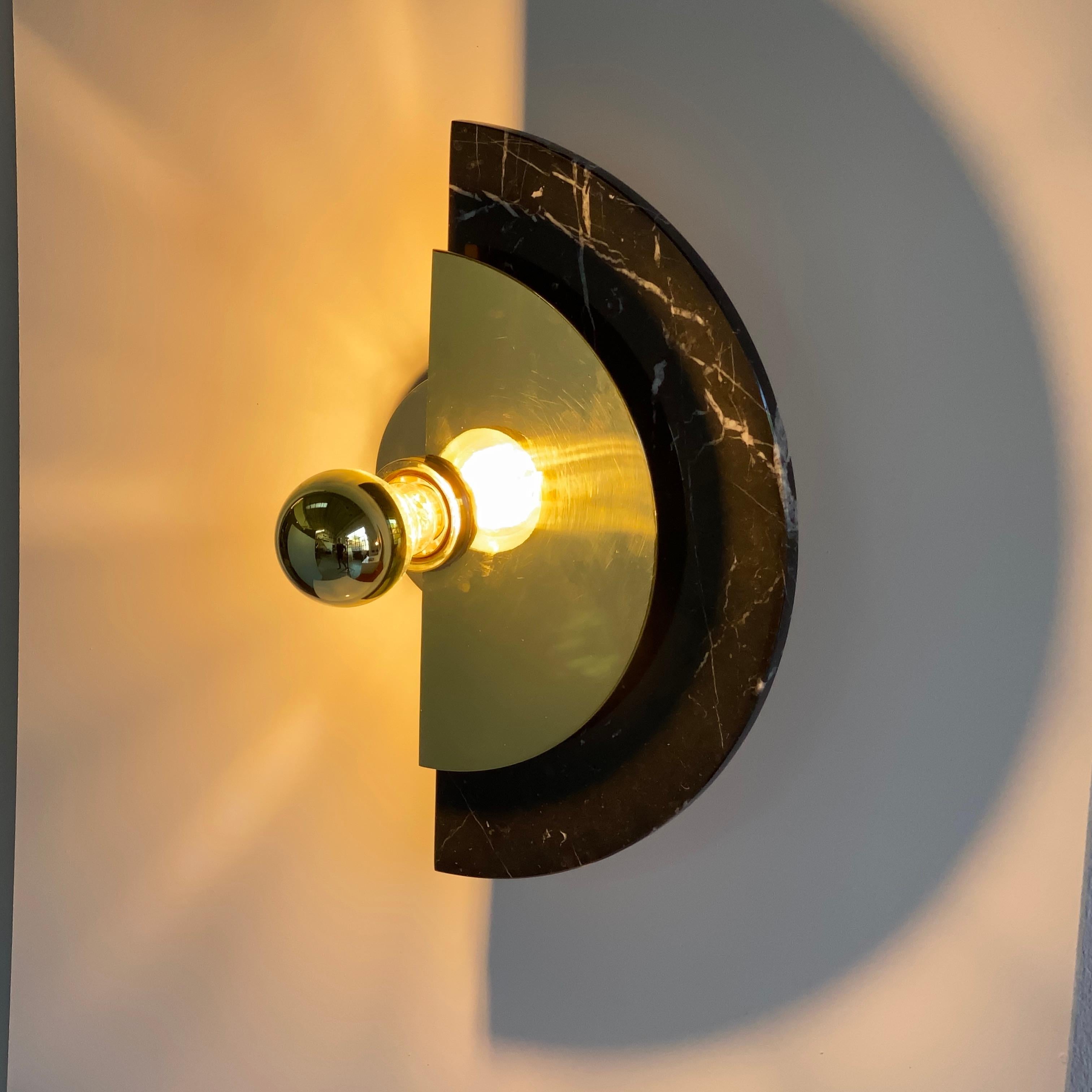 Bespoke Matlight Art Deco Style Half Moon Rotating Brass Sconce in Black Marble 12