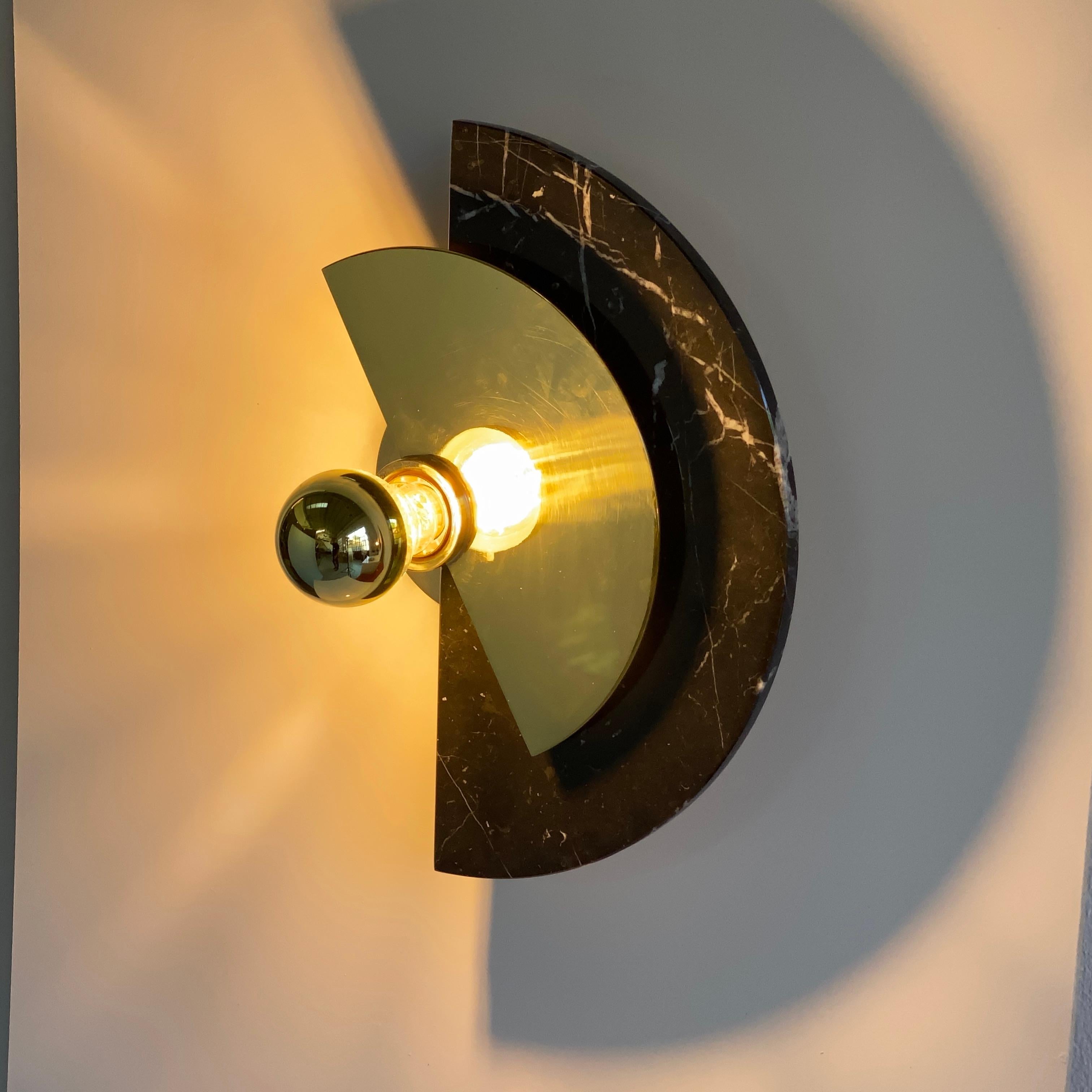 Bespoke Matlight Art Deco Style Half Moon Rotating Brass Sconce in Black Marble 13