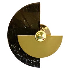 Bespoke Matlight Art Deco Style Half Moon Rotating Brass Sconce in Black Marble