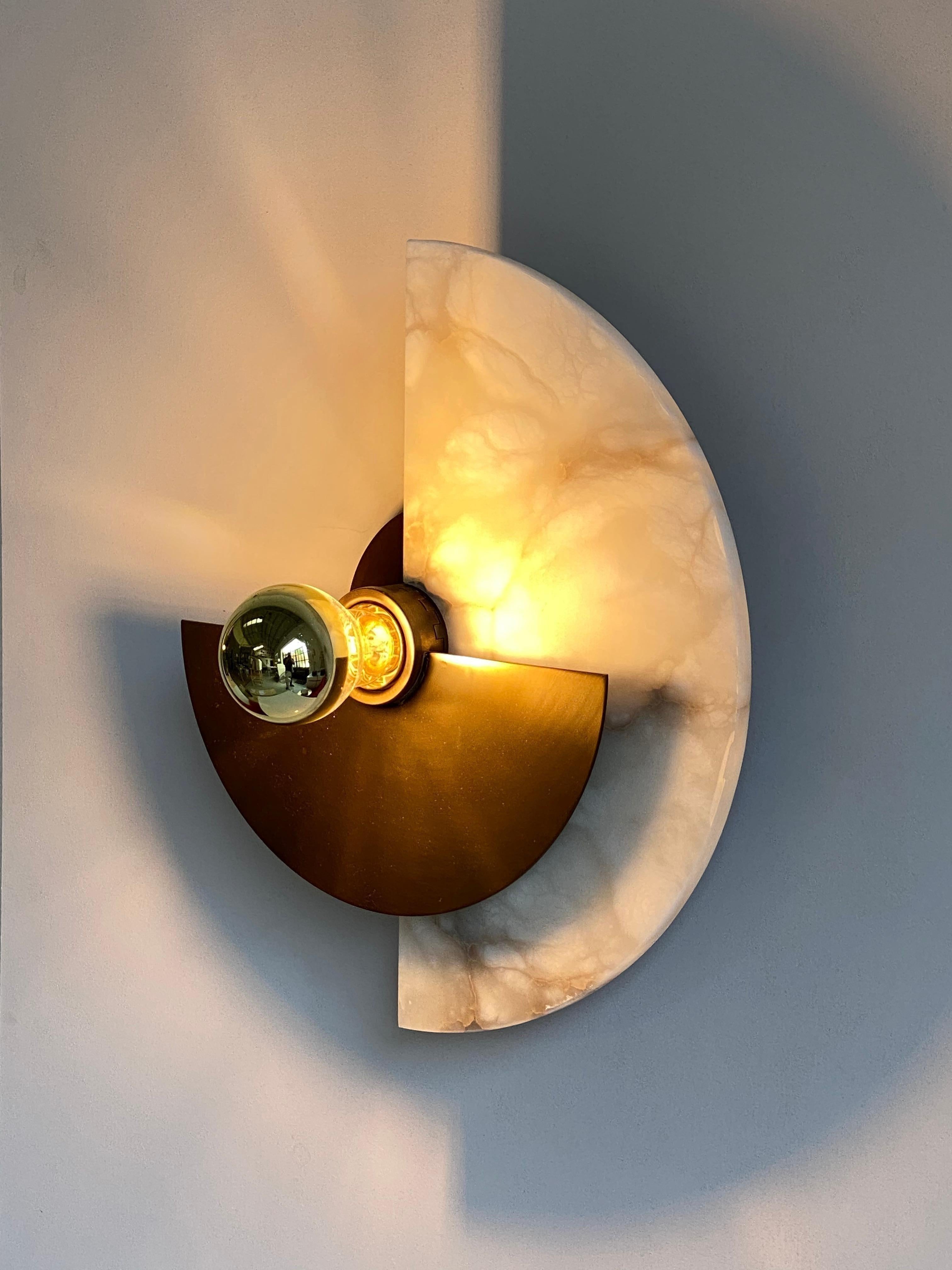 Bespoke Art Deco Style Half Moon Rotating Bronze Brass Sconce in Alabaster 4