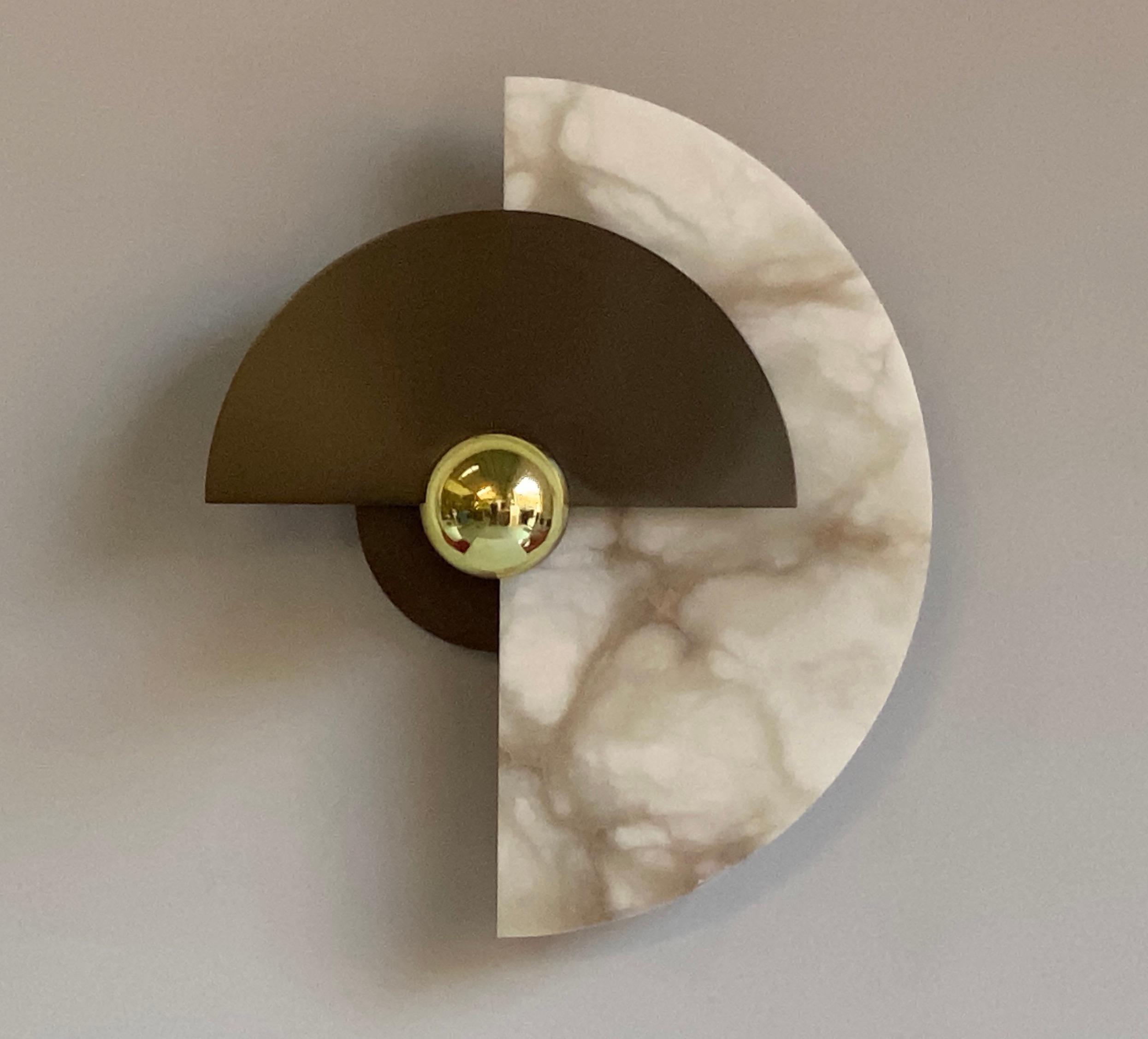 Bespoke Matlight Art Deco Style Half Moon Rotating Bronzed Sconce in Alabaster 9