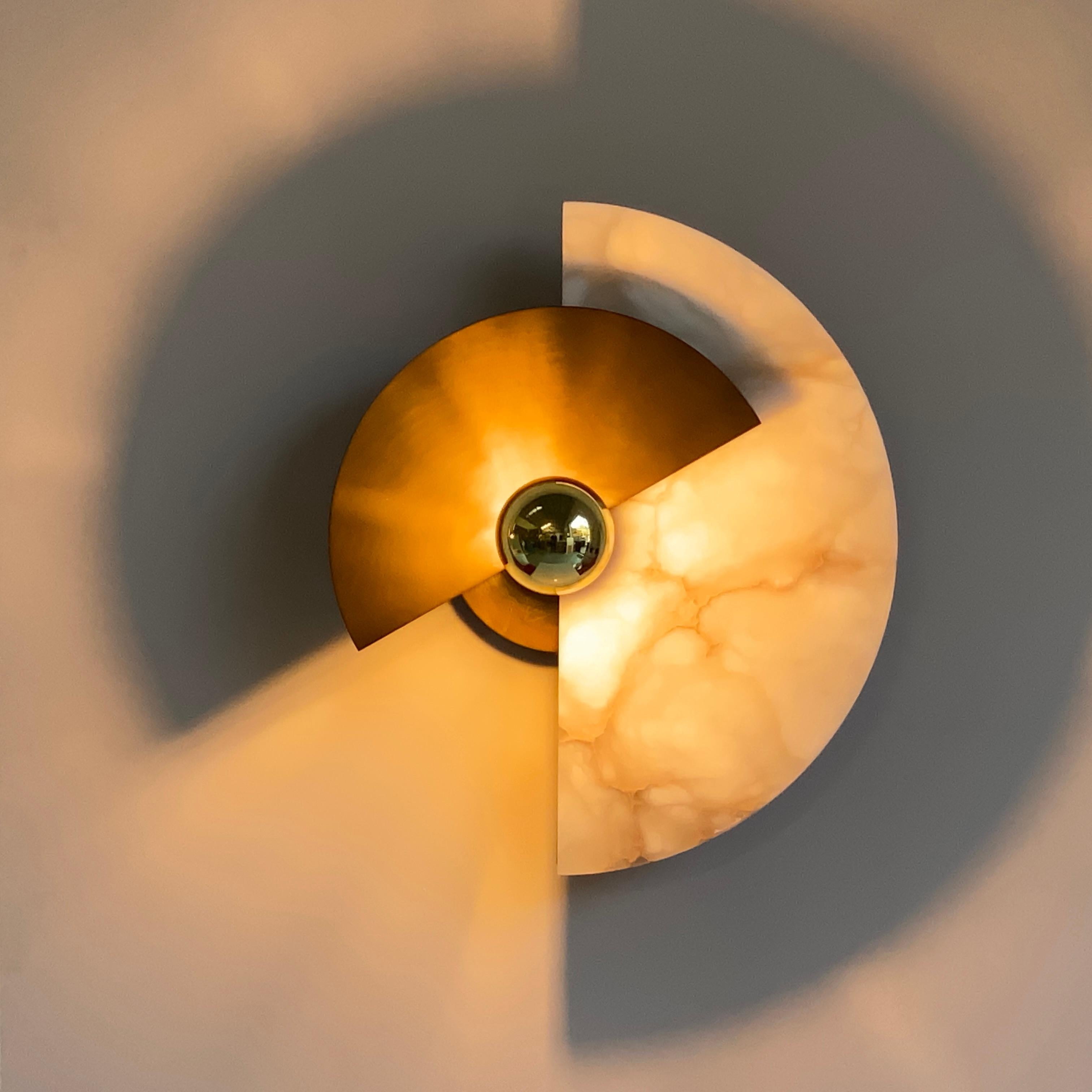 Bespoke Art Deco Style Half Moon Rotating Bronze Brass Sconce in Alabaster 12